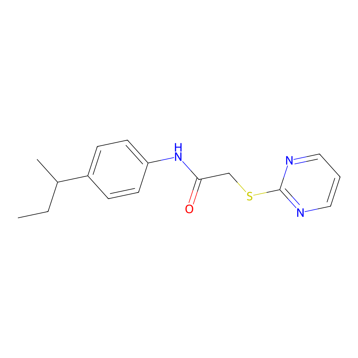 N-(4-sec-butylphenyl)-2-(2-pyrimidinylsulfanyl)acetamide molecular structure, CAS 256955-16-5