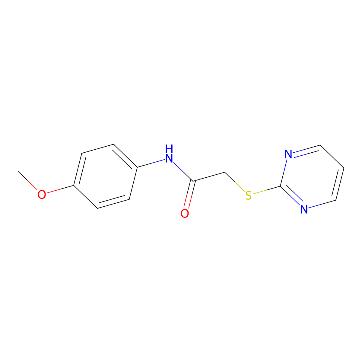 N-(4-methoxyphenyl)-2-(pyrimidin-2-ylsulfanyl)acetamide molecular structure, CAS 256955-17-6