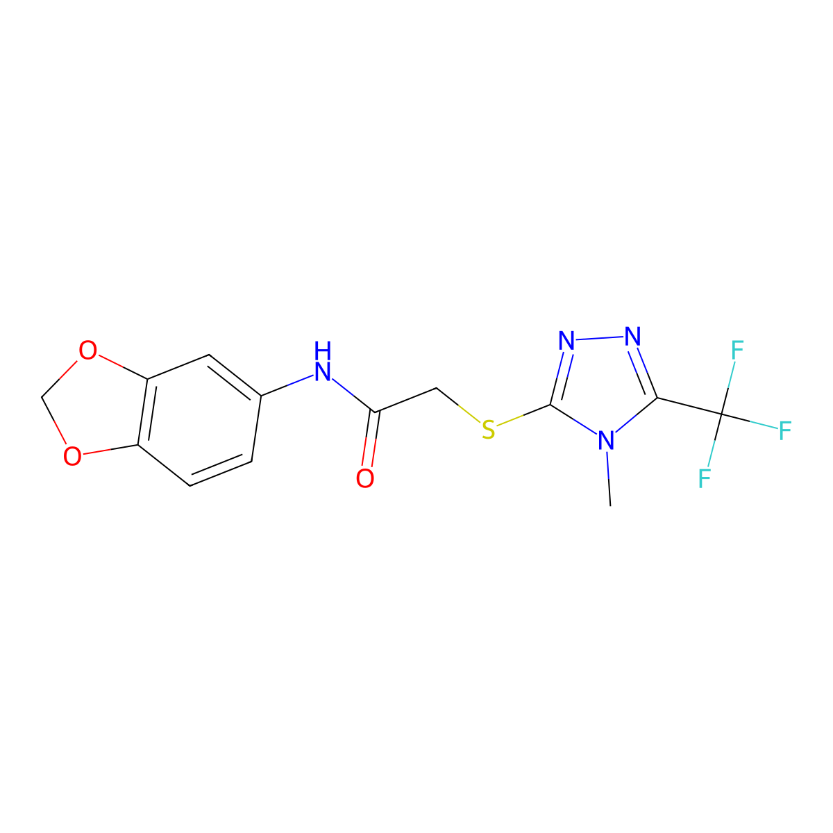 N-(2H-1,3-benzodioxol-5-yl)-2-{[4-methyl-5-(trifluoromethyl)-4H-1,2,4-triazol-3-yl]sulfanyl}acetamide molecular structure, CAS 256955-19-8