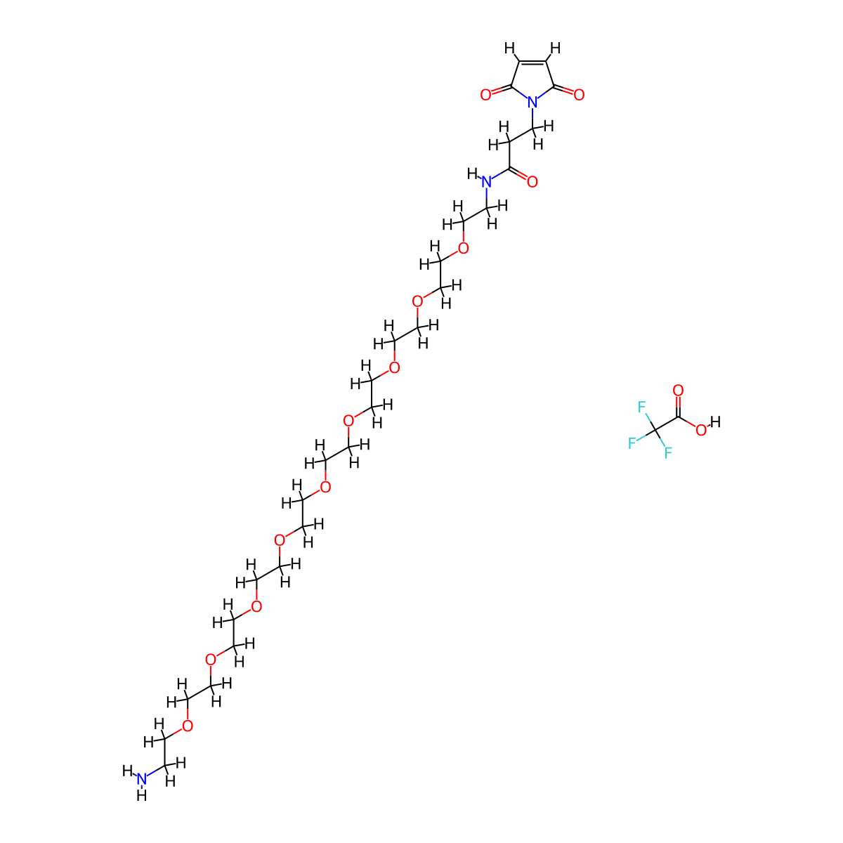 N-(29-Amino-3,6,9,12,15,18,21,24,27-nonaoxanonacosyl)-3-(2,5-dioxo-2,5-dihydro-1H-pyrrol-1-yl)propanamide 2,2,2-trifluoroacetate molecular structure, CAS 2569576-12-9