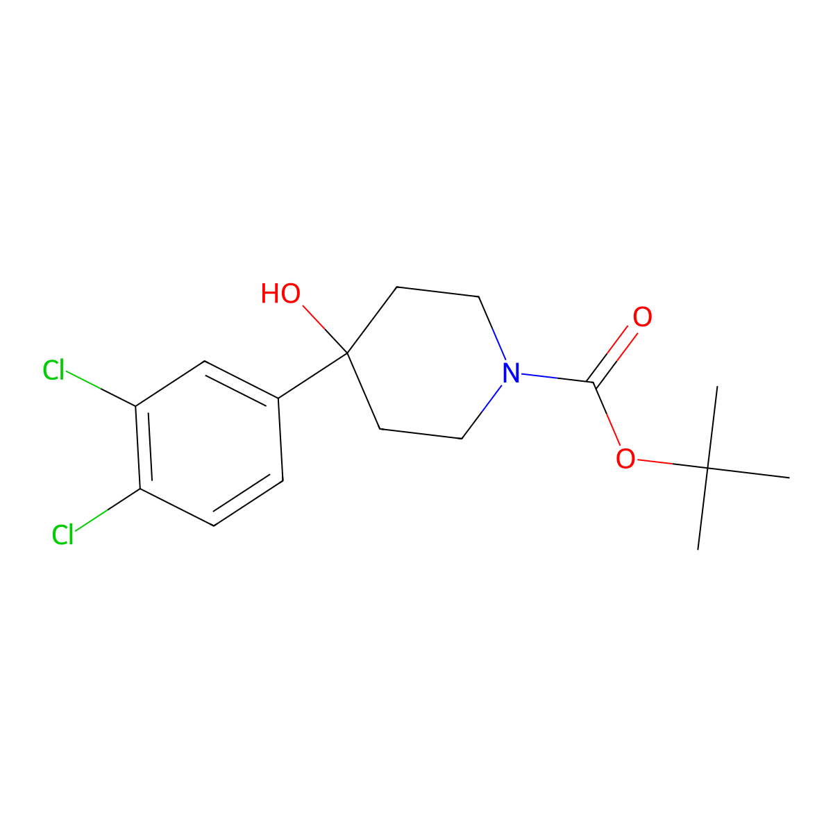 1-Boc-4-(3,4-dichlorophenyl)-4-hydroxypiperidine molecular structure, CAS 256958-81-3