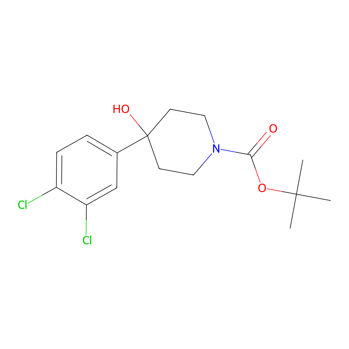 1-Boc-4-(3,4-dichlorophenyl)-4-hydroxypiperidine molecular structure, CAS 256958-81-3