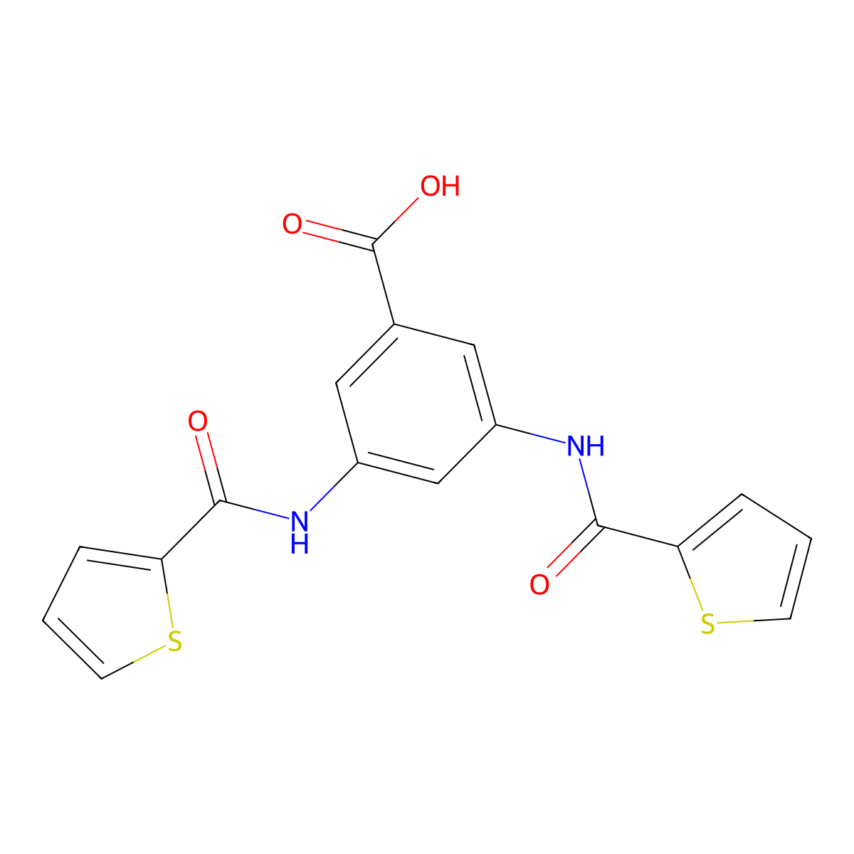 3,5-Bis-[(thiophene-2-carbonyl)-amino]-benzoic acid molecular structure, CAS 25700-68-9
