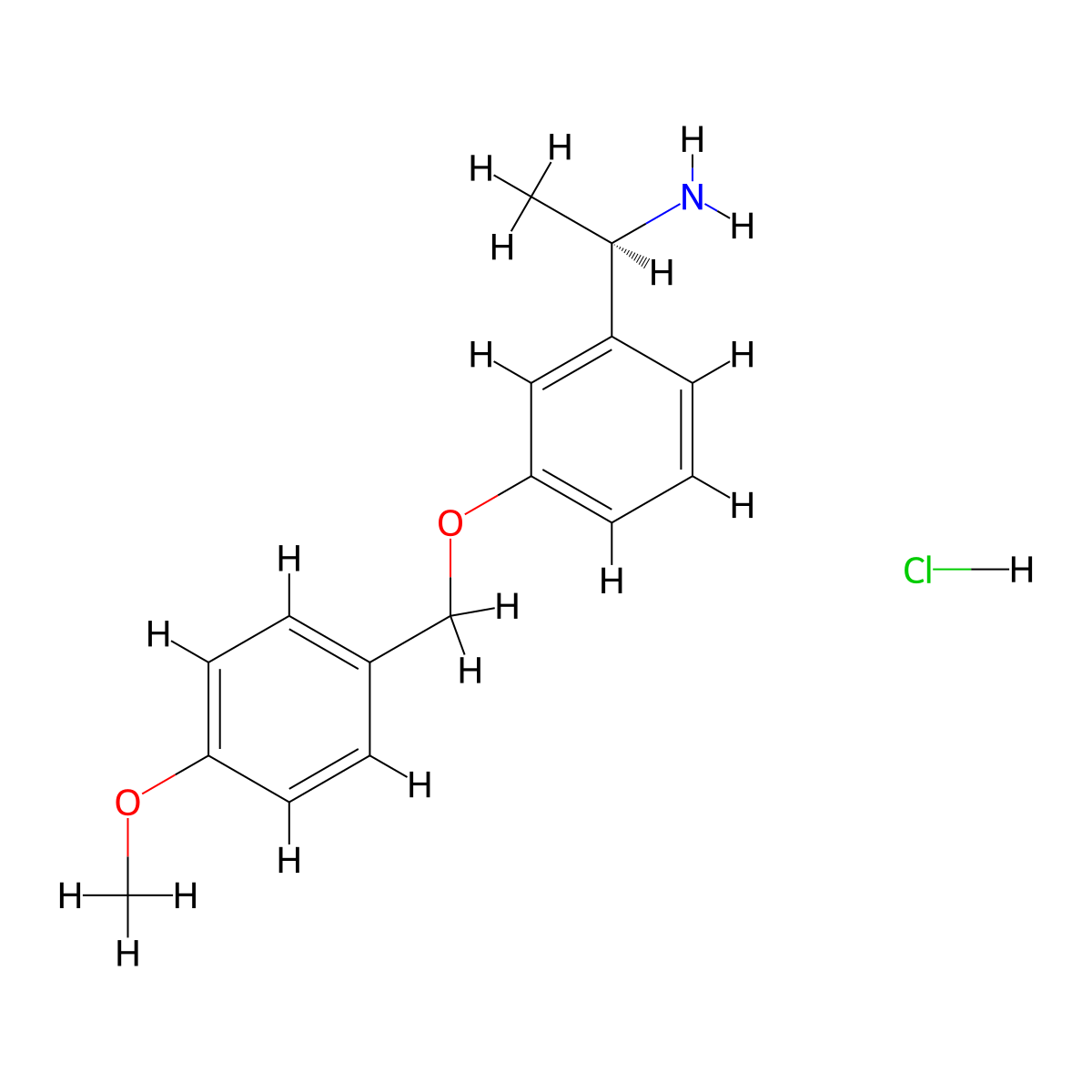 (1R)-1-{3-[(4-Methoxyphenyl)methoxy]phenyl}ethanamine hydrochloride molecular structure, CAS 2570172-38-0