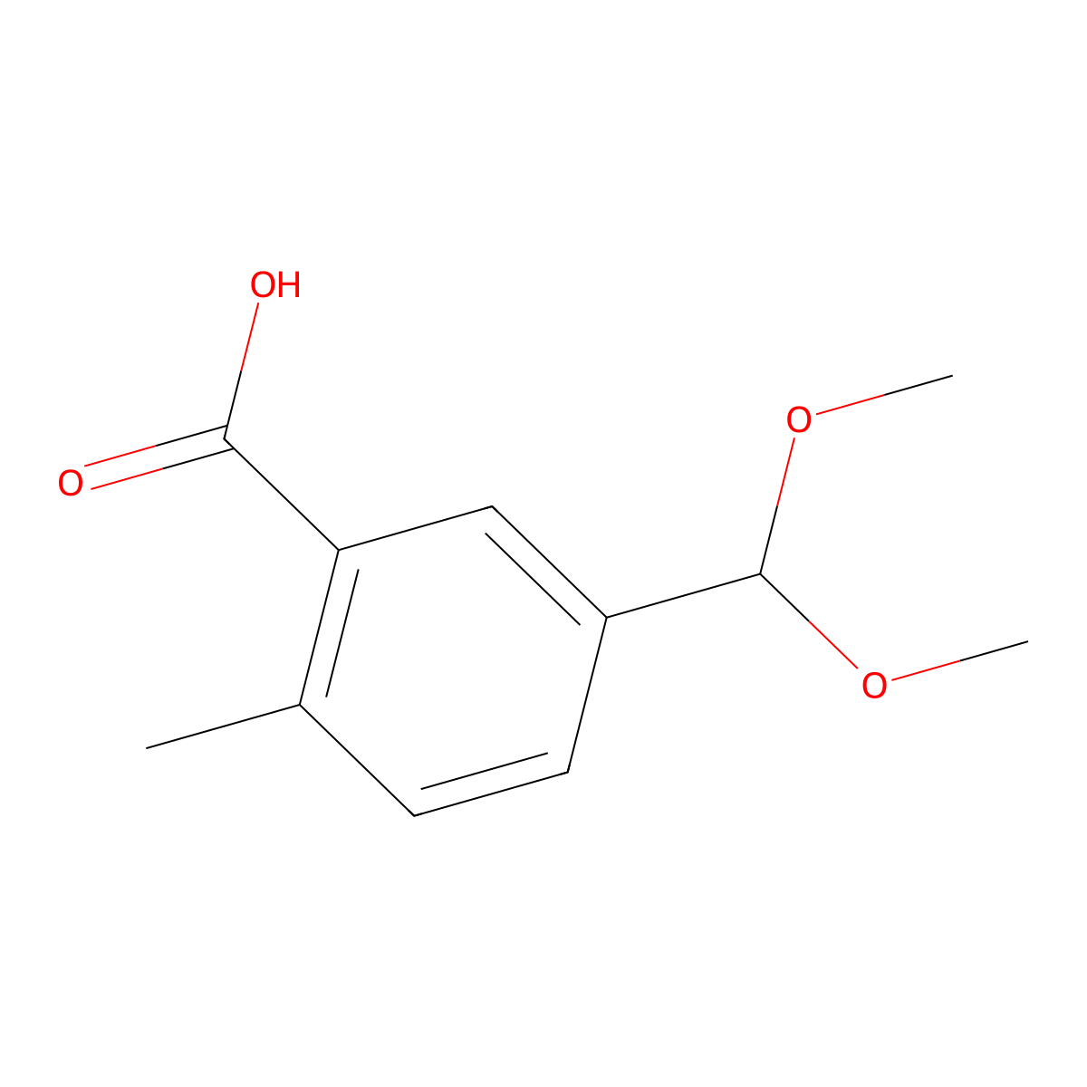 5-(Dimethoxymethyl)-2-methylbenzoic acid molecular structure, CAS 2570190-09-7