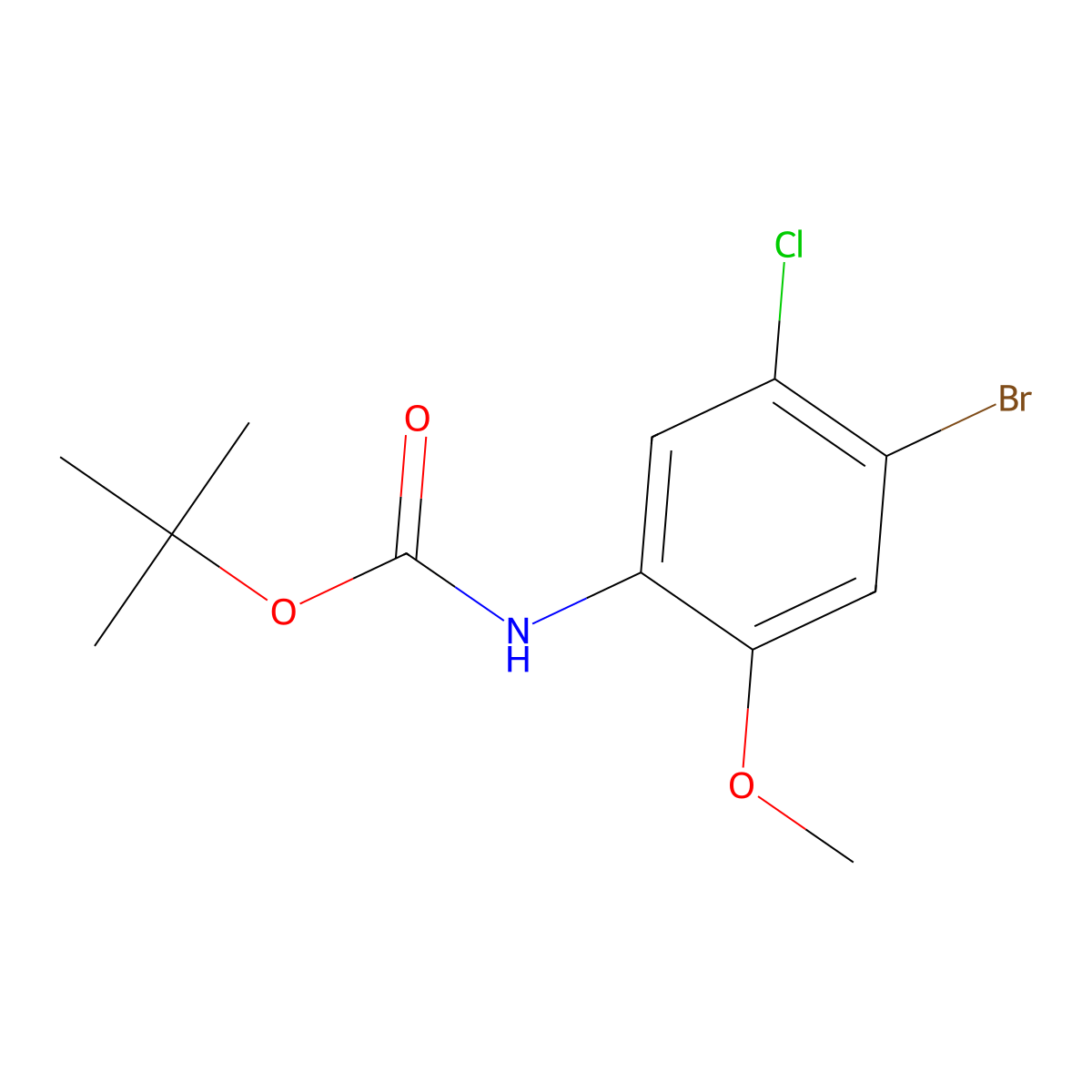 tert-butyl N-(4-bromo-5-chloro-2-methoxyphenyl)carbamate molecular structure, CAS 2570190-25-7