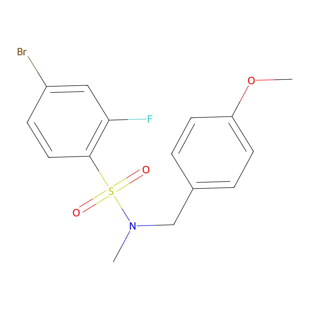 4-Bromo-2-fluoro-N-[(4-methoxyphenyl)methyl]-N-methylbenzenesulfonamide molecular structure, CAS 2570190-26-8