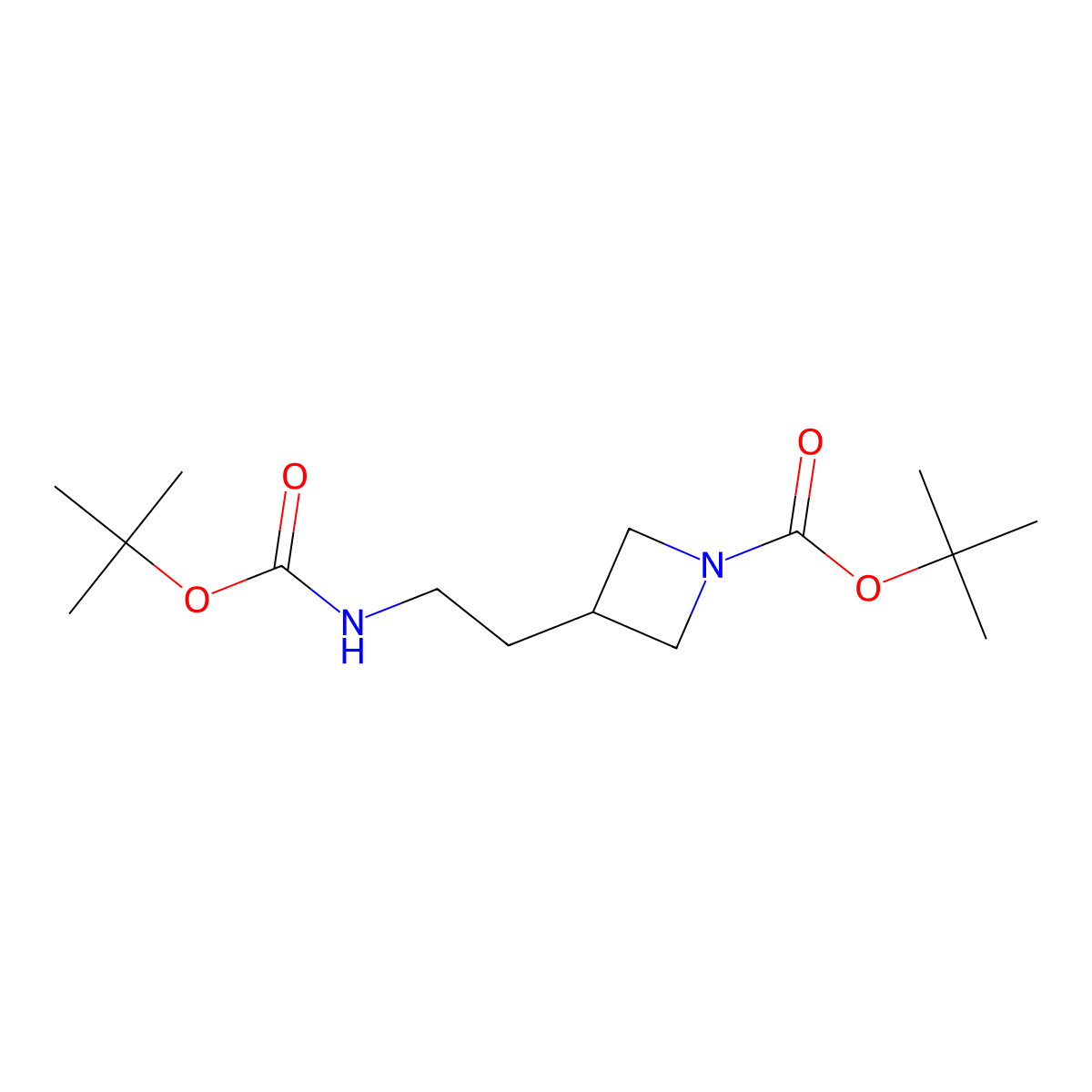 tert-Butyl 3-(2-{[(tert-butoxy)carbonyl]amino}ethyl)azetidine-1-carboxylate molecular structure, CAS 2570190-35-9