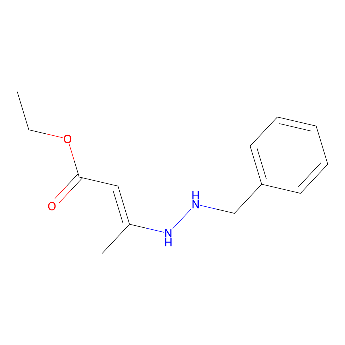 Ethyl (2E)-3-(2-benzylhydrazin-1-yl)but-2-enoate molecular structure, CAS 2570194-63-5