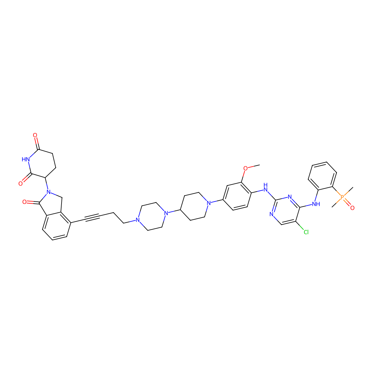 3-(4-(4-(4-(1-(4-((5-Chloro-4-((2-(dimethylphosphoryl)phenyl)amino)pyrimidin-2-yl)amino)-3-methoxyphenyl)piperidin-4-yl)piperazin-1-yl)but-1-yn-1-yl)-1-oxoisoindolin-2-yl)piperidine-2,6-dione molecular structure, CAS 2570251-68-0