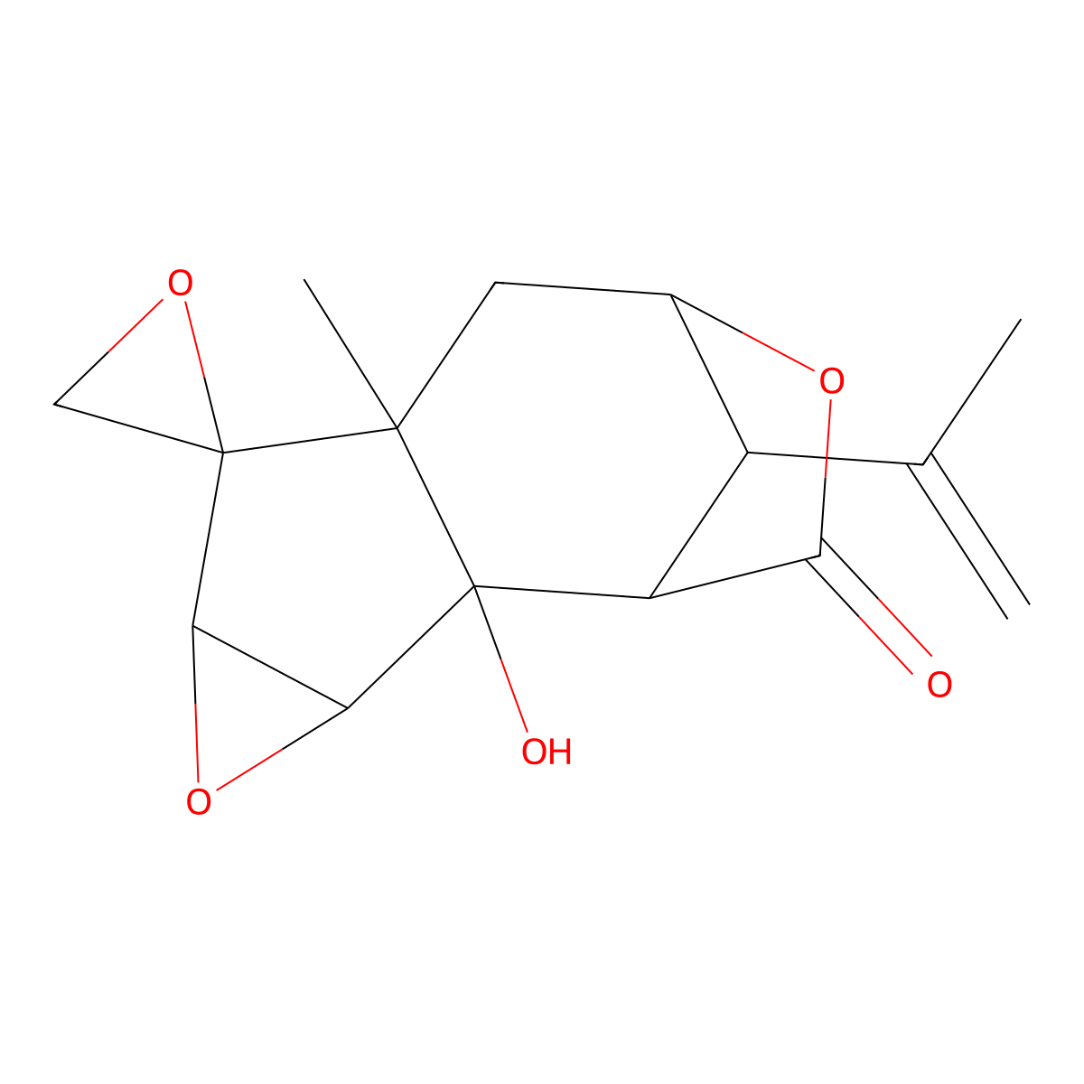 (1S,2R,3S,5R,6R,7R,9S,12R)-2-Hydroxy-7-methyl-12-prop-1-en-2-ylspiro[4,10-dioxatetracyclo[7.2.1.02,7.03,5]dodecane-6,2'-oxirane]-11-one molecular structure, CAS 2571-86-0