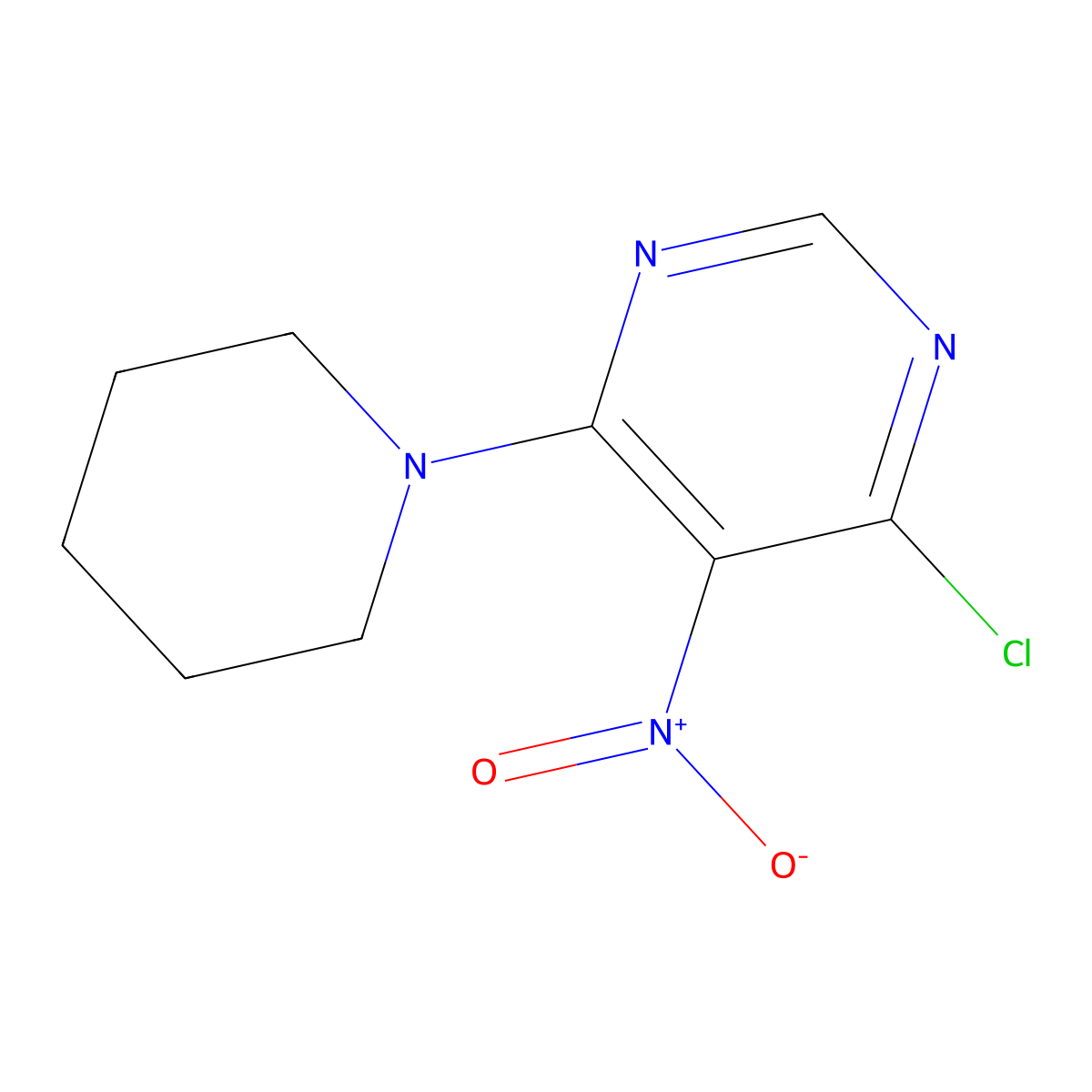 4-Chloro-5-nitro-6-piperidin-1-ylpyrimidine molecular structure, CAS 25710-23-0
