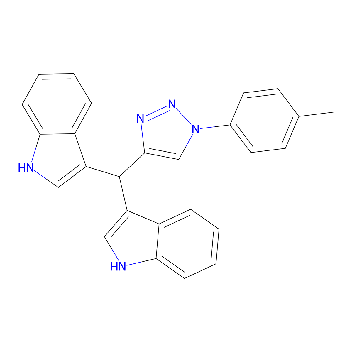 3-[(1H-indol-3-yl)[1-(4-methylphenyl)-1H-1,2,3-triazol-4-yl]methyl]-1H-indole molecular structure, CAS 2571583-58-7