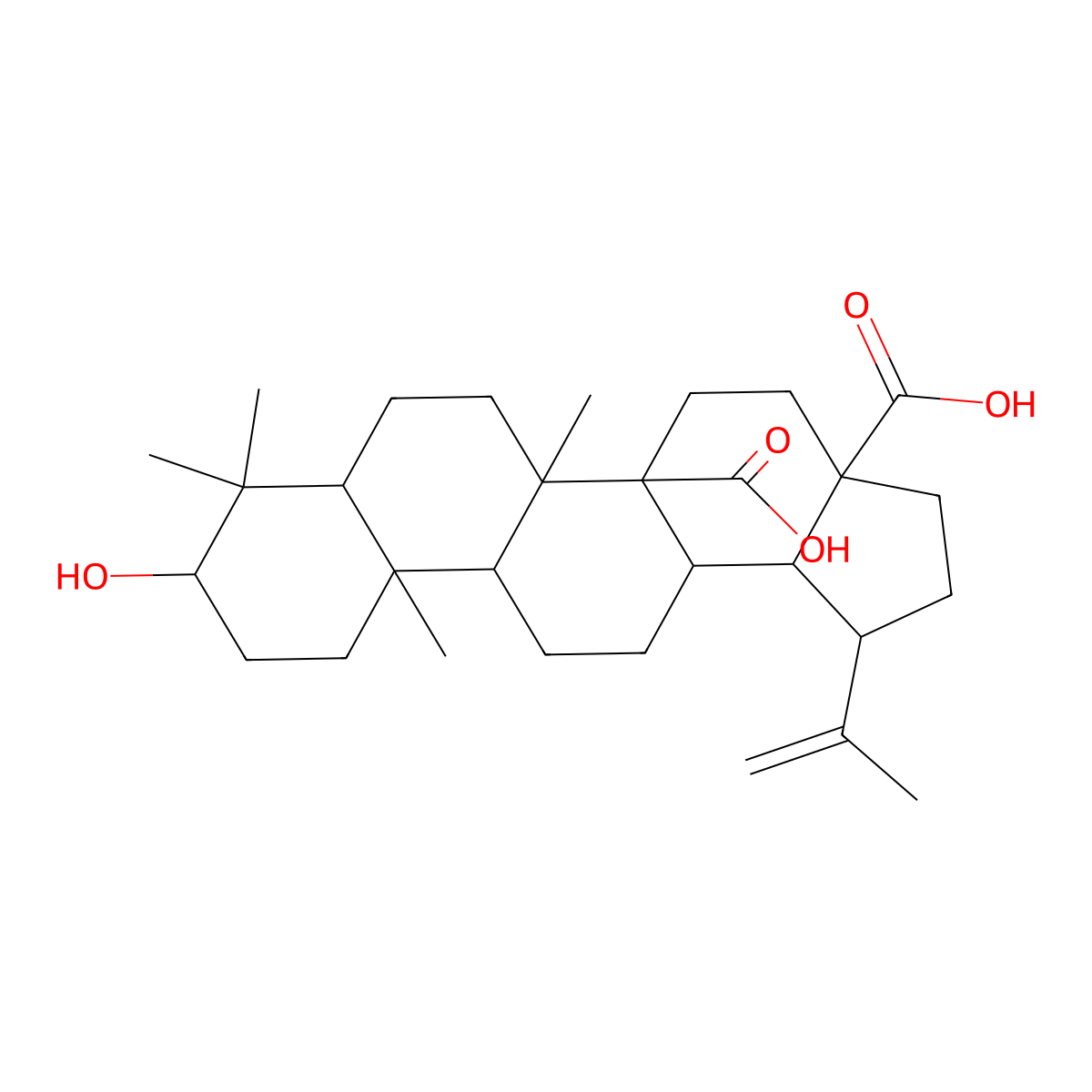 (3As,5aS,5bR,9S,11aR,13aR)-9-hydroxy-5b,8,8,11a-tetramethyl-1-prop-1-en-2-yl-1,2,3,4,5,6,7,7a,9,10,11,11b,12,13,13a,13b-hexadecahydrocyclopenta[a]chrysene-3a,5a-dicarboxylic acid molecular structure, CAS 2572-03-4