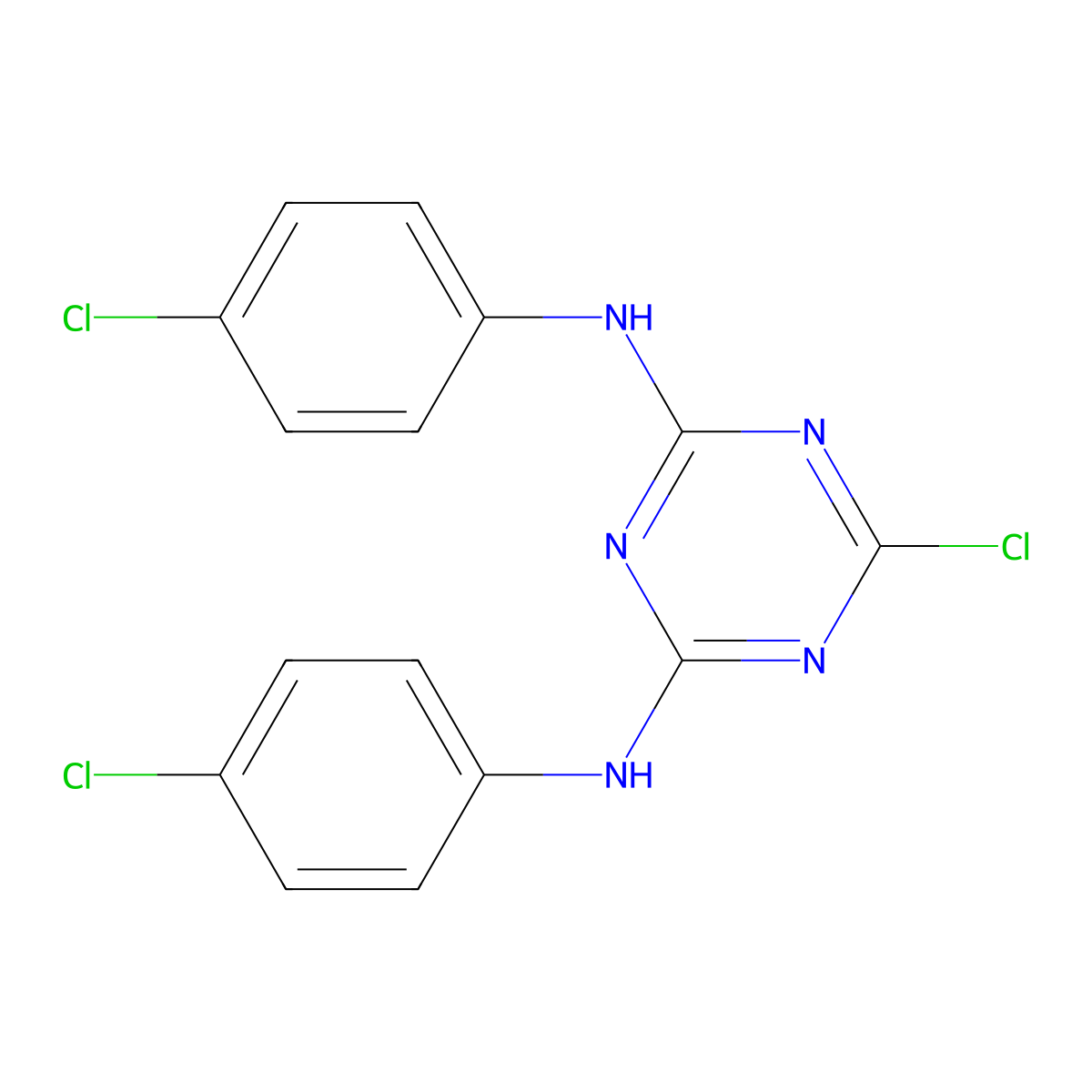 6-chloro-N,N'-bis(4-chlorophenyl)-1,3,5-triazine-2,4-diamine molecular structure, CAS 2572-44-3