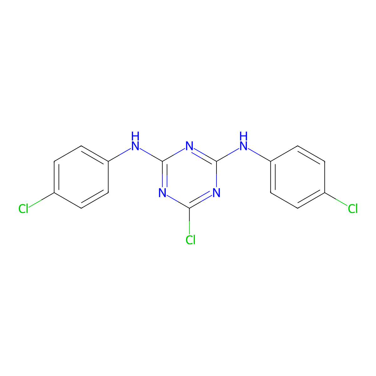 6-chloro-N,N'-bis(4-chlorophenyl)-1,3,5-triazine-2,4-diamine molecular structure, CAS 2572-44-3