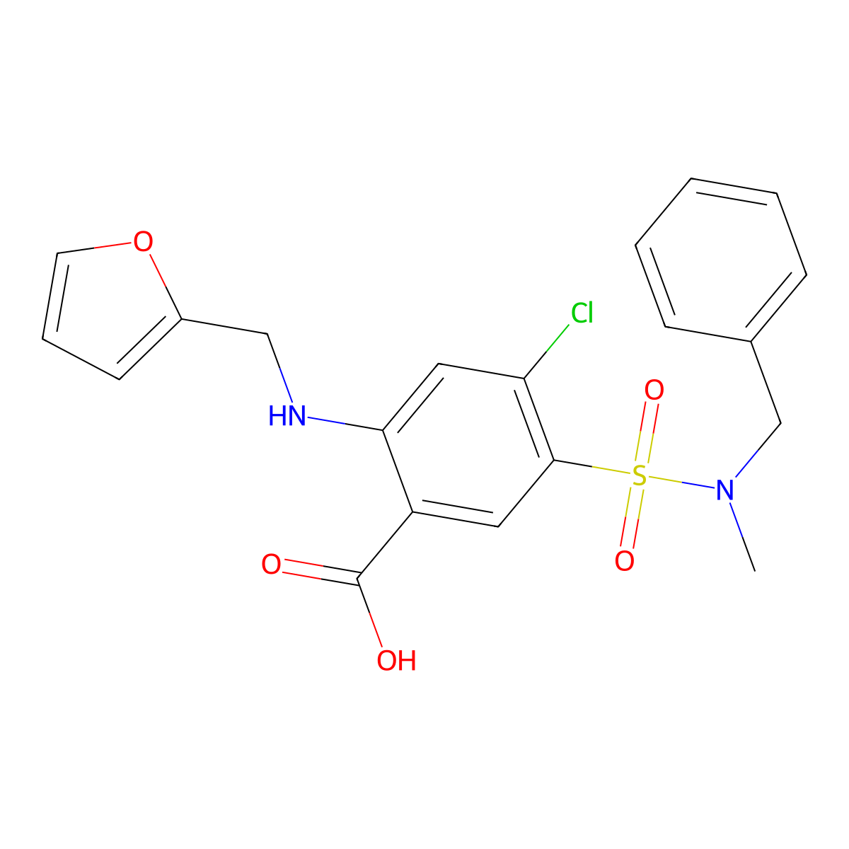 5-[Benzyl(methyl)sulfamoyl]-4-chloro-2-(furan-2-ylmethylamino)benzoic acid molecular structure, CAS 2572552-60-2