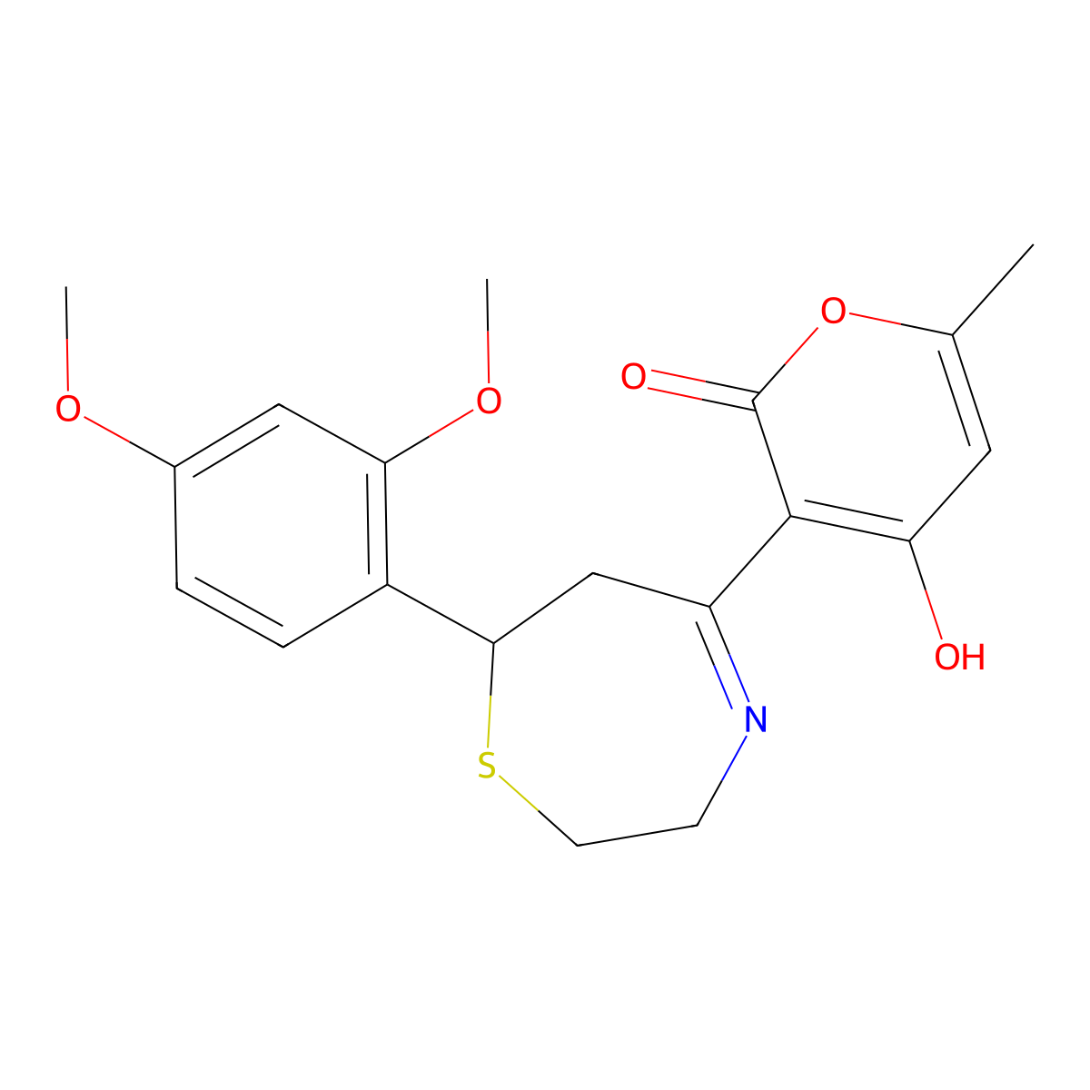 3-(7-(2,4-Dimethoxyphenyl)-2,3,6,7-tetrahydro-(1,4)thiazepin-5-yl)-4-hydroxy-6-methylpyran-2-one molecular structure, CAS 257292-29-8