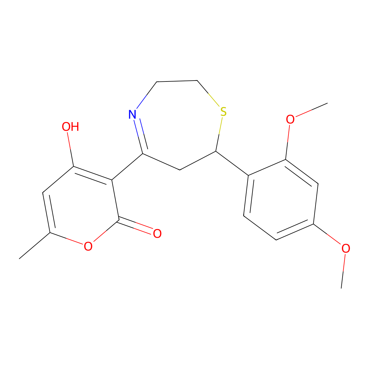 3-(7-(2,4-Dimethoxyphenyl)-2,3,6,7-tetrahydro-(1,4)thiazepin-5-yl)-4-hydroxy-6-methylpyran-2-one molecular structure, CAS 257292-29-8
