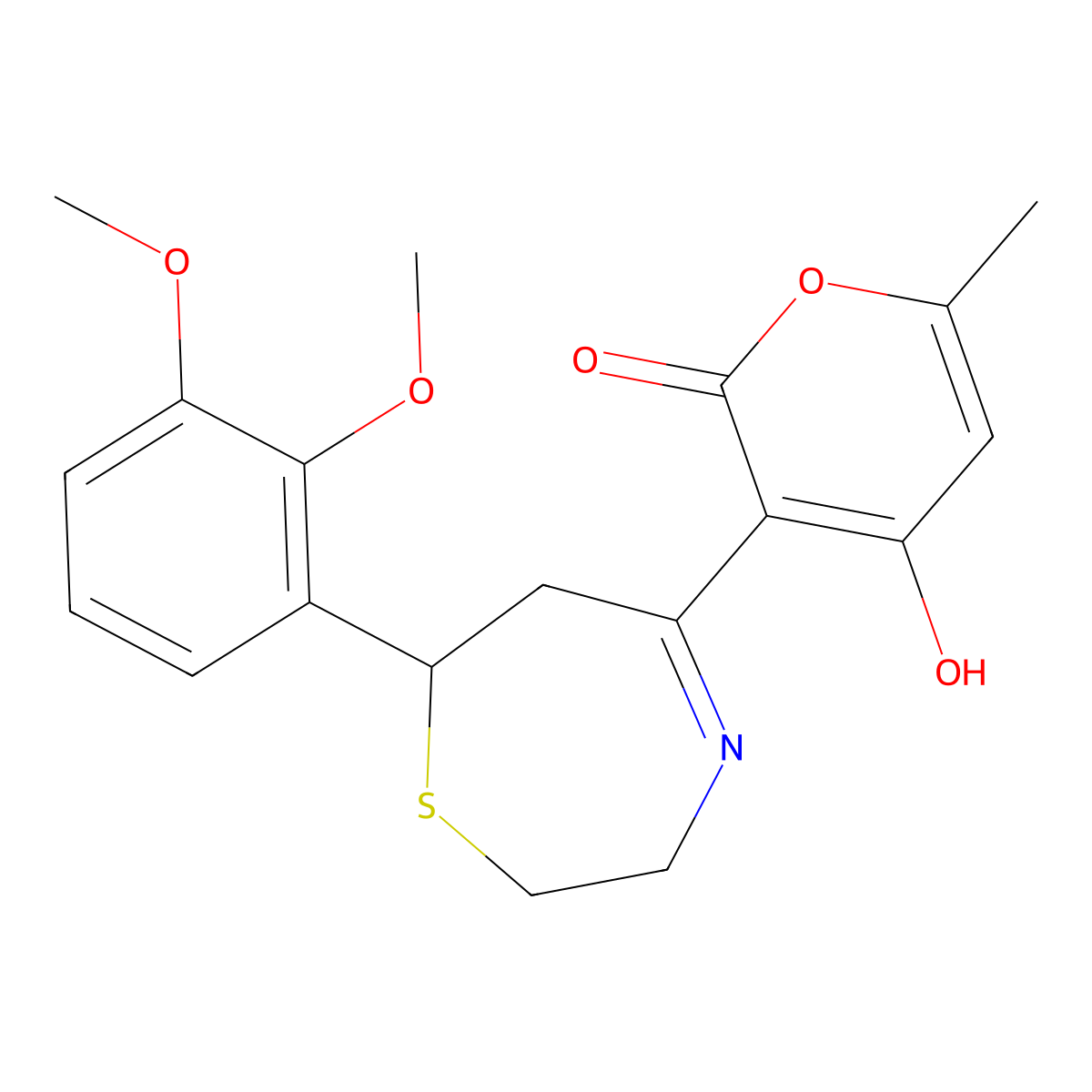 2H-pyran-2-one, 3-[7-(2,3-dimethoxyphenyl)-2,3,6,7-tetrahydro-1,4-thiazepin-5-yl]-4-hydroxy-6-methyl- molecular structure, CAS 257292-36-7