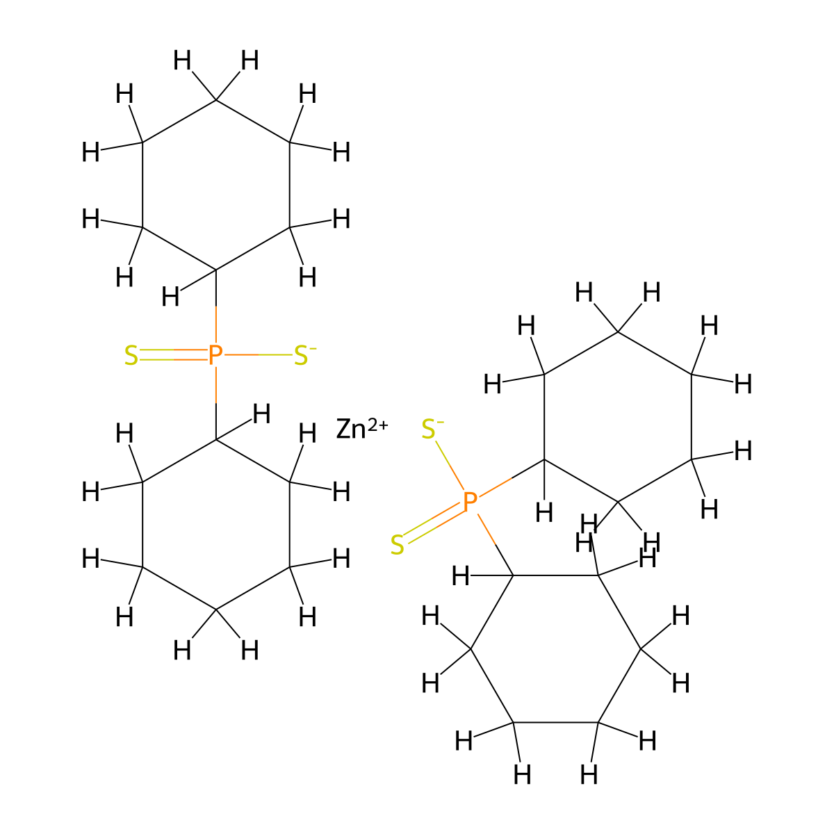 Zinc, bis(dicyclohexylphosphinodithioato-kappaS,kappaS')-, (T-4)- molecular structure, CAS 2573-69-5
