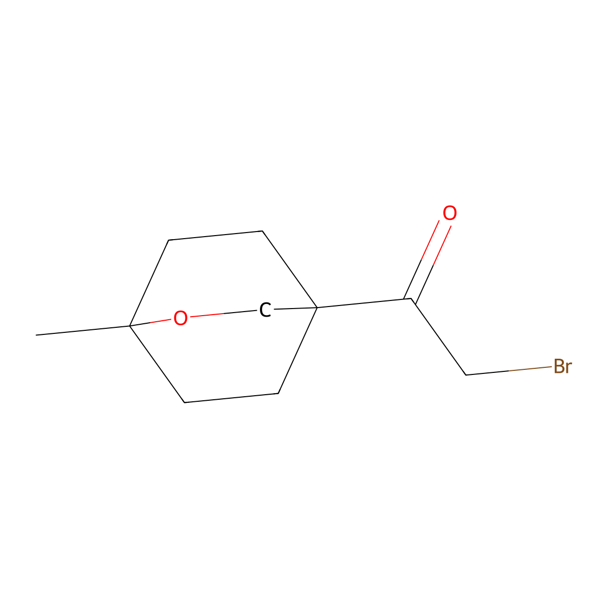 2-Bromo-1-(1-methyl-2-oxabicyclo(2.2.2)octan-4-yl)ethan-1-one molecular structure, CAS 2573214-04-5