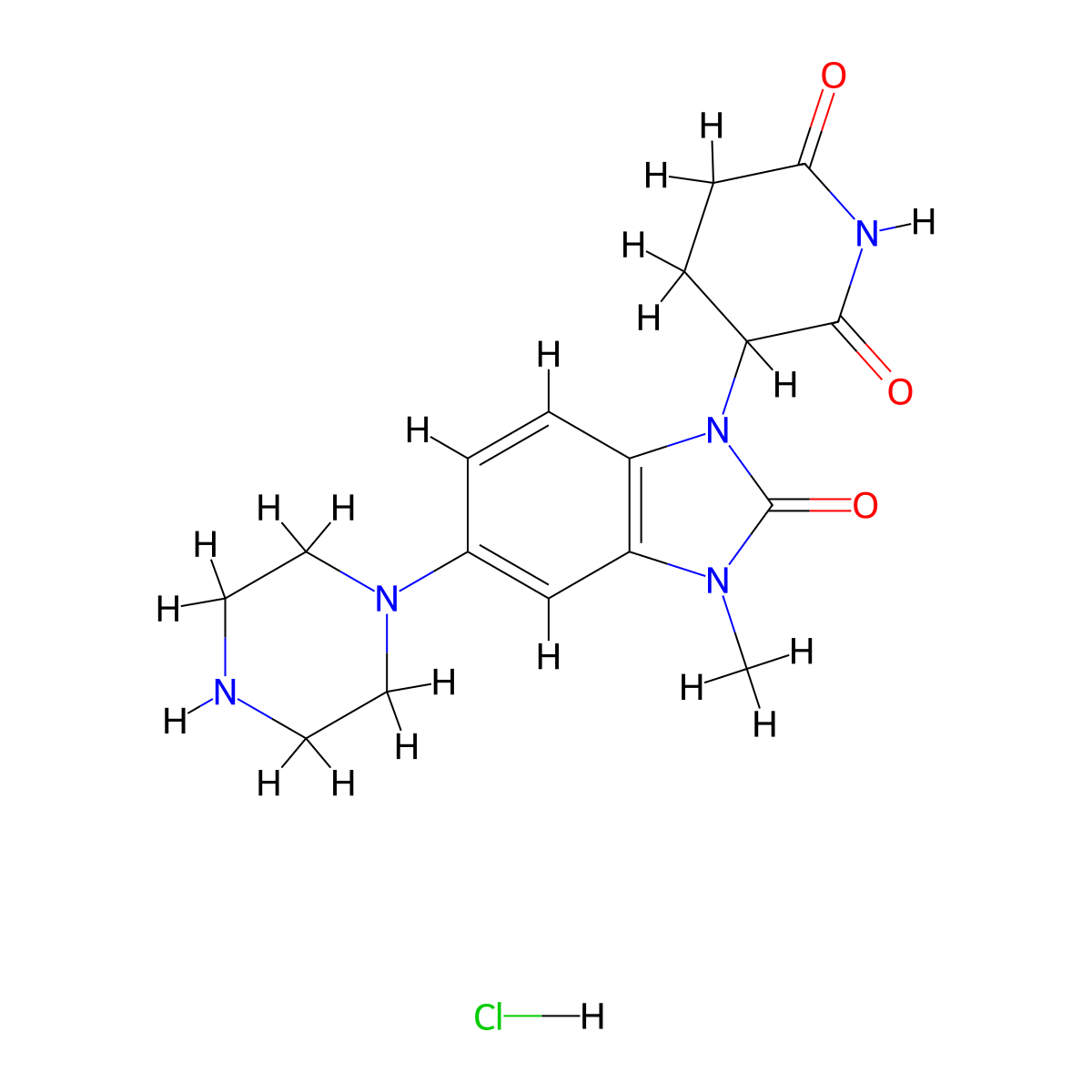 3-(3-Methyl-2-oxo-5-(piperazin-1-yl)-2,3-dihydro-1H-benzo[d]imidazol-1-yl)piperidine-2,6-dione hydrochloride molecular structure, CAS 2573305-61-8