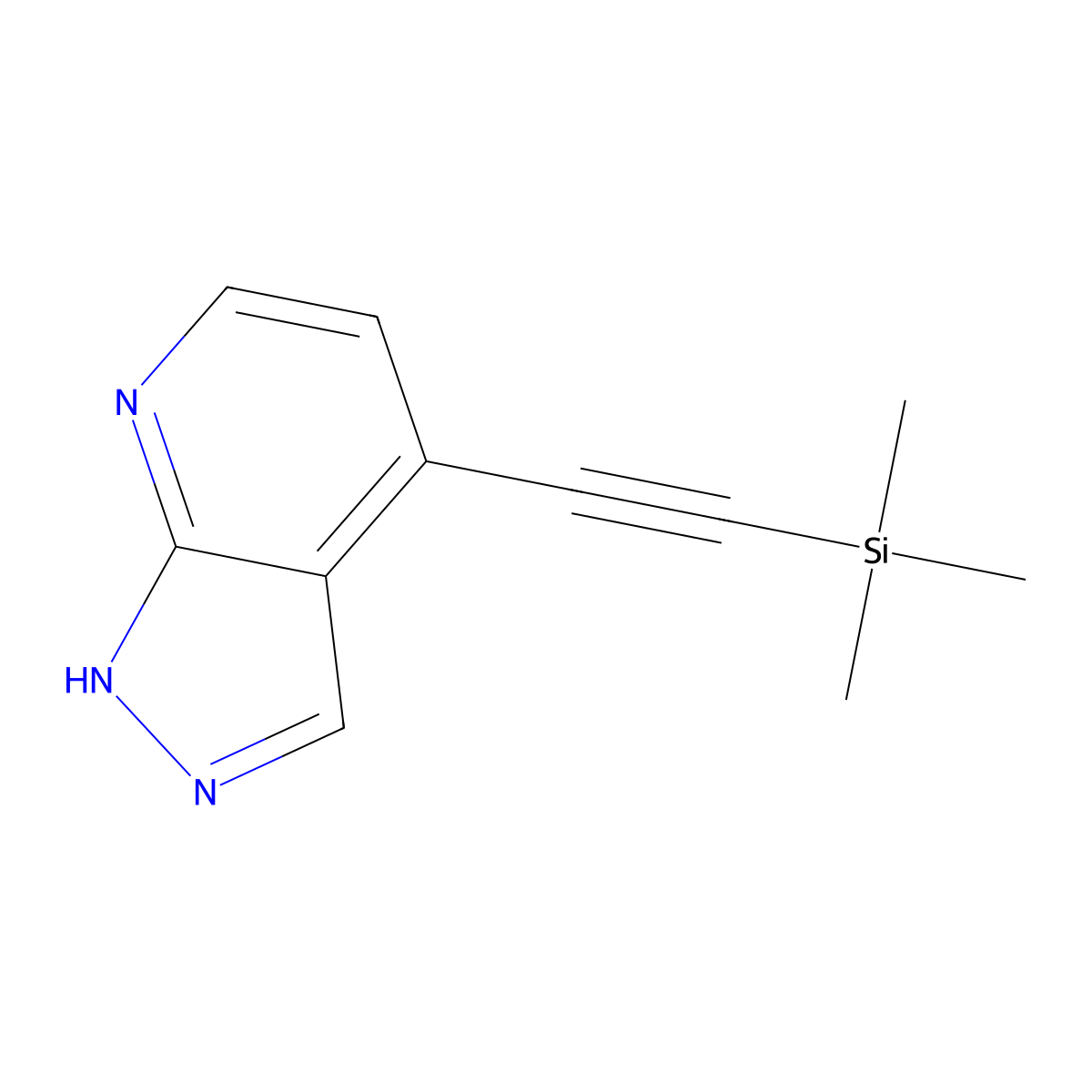 4-((trimethylsilyl)ethynyl)-1H-pyrazolo[3,4-b]pyridine molecular structure, CAS 2573750-86-2