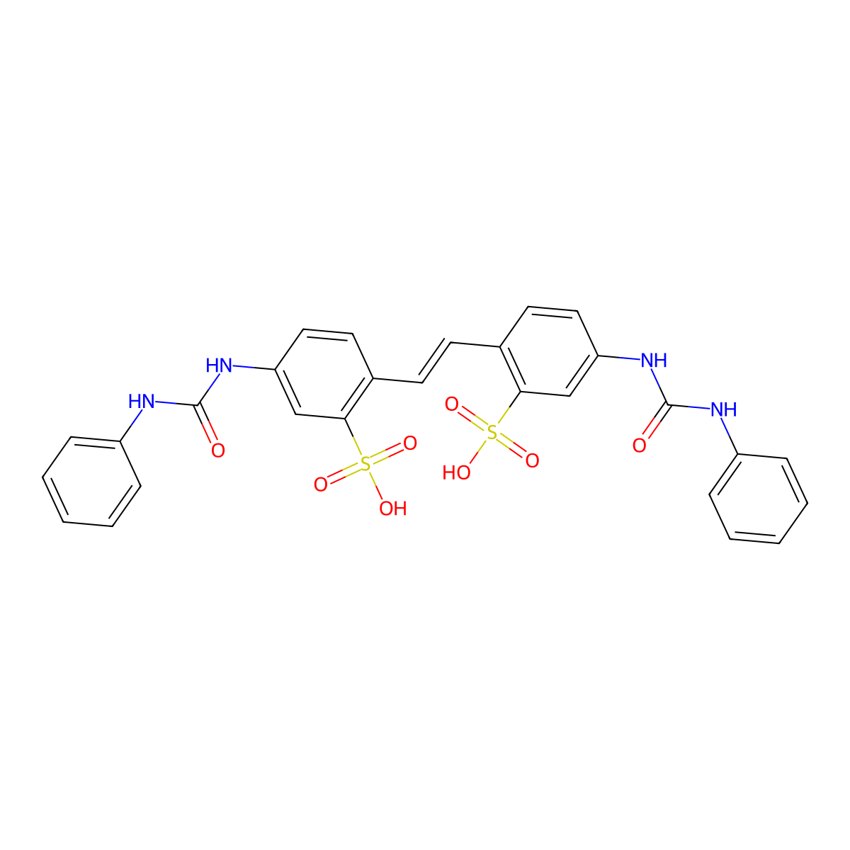 Benzenesulfonic acid, 2,2'-(1,2-ethenediyl)bis[5-[[(phenylamino)carbonyl]amino]- molecular structure, CAS 25738-35-6