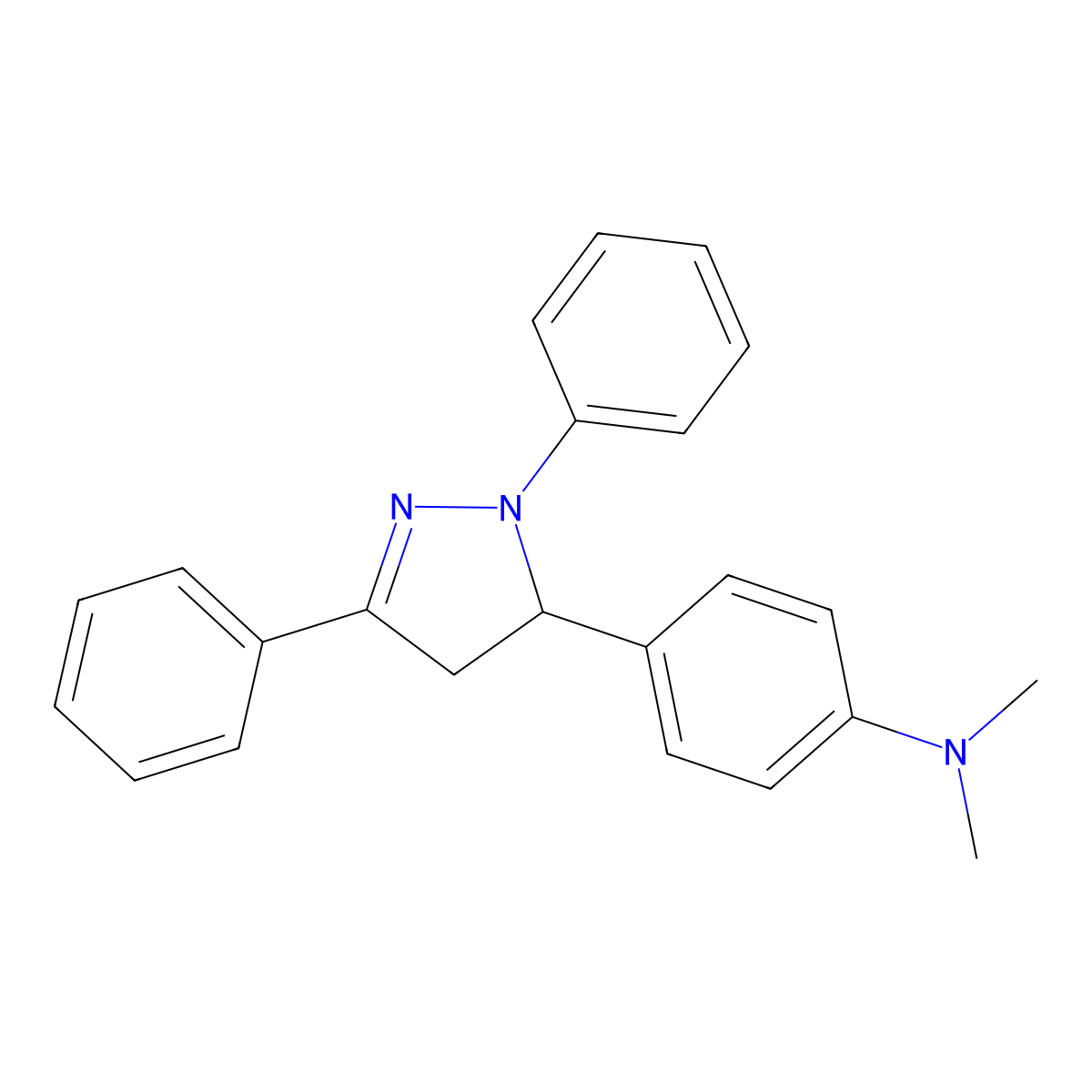 4-(4,5-Dihydro-1,3-diphenyl-1H-pyrazol-5-yl)-N,N-dimethylbenzenamine molecular structure, CAS 2574-34-7