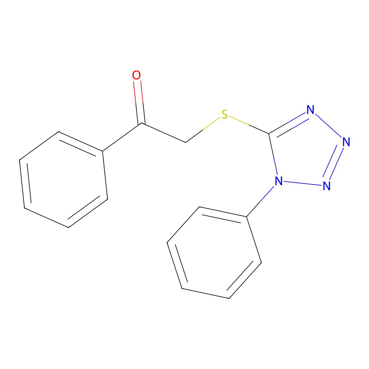 1-Phenyl-2-(1-phenyl-1H-tetrazol-5-ylsulfanyl)-ethanone molecular structure, CAS 25746-67-2