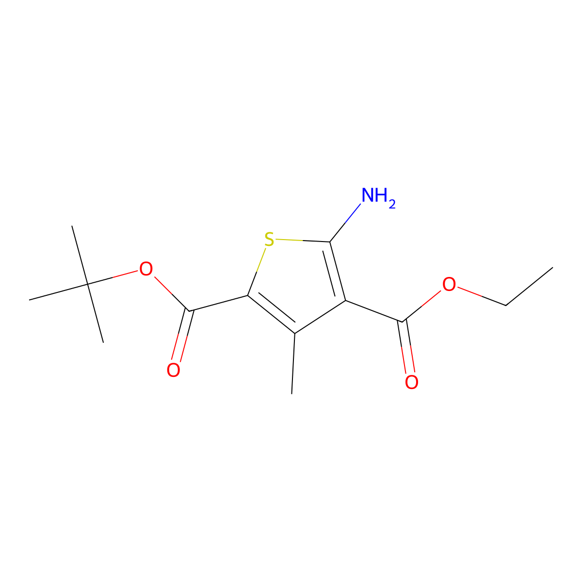2-Tert-butyl 4-ethyl 5-amino-3-methylthiophene-2,4-dicarboxylate molecular structure, CAS 257610-86-9