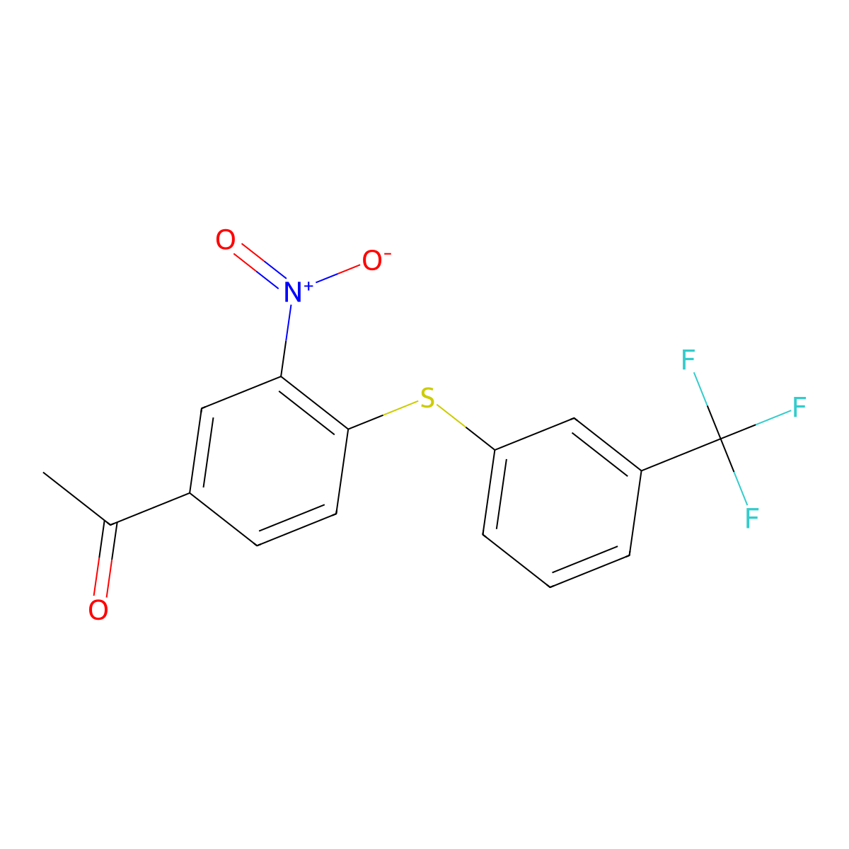 1-[3-Nitro-4-[[3-(trifluoromethyl)phenyl]thio]phenyl]ethanone molecular structure, CAS 257625-10-8