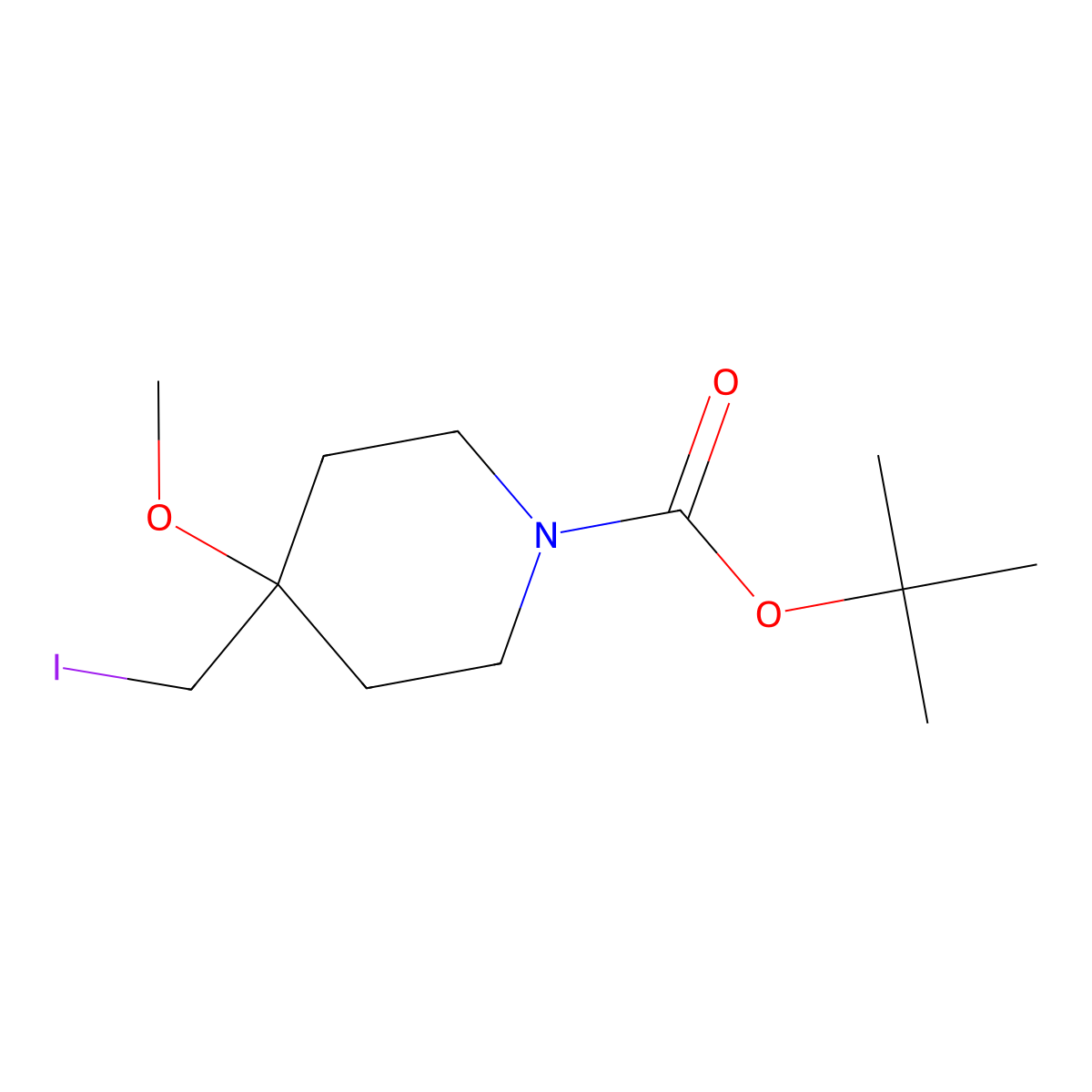 tert-Butyl 4-(iodomethyl)-4-methoxypiperidine-1-carboxylate molecular structure, CAS 257634-43-8