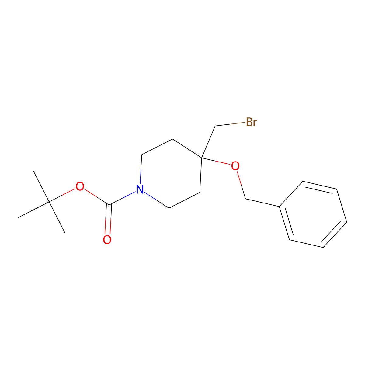 tert-Butyl 4-(benzyloxy)-4-(bromomethyl)piperidine-1-carboxylate molecular structure, CAS 257634-52-9
