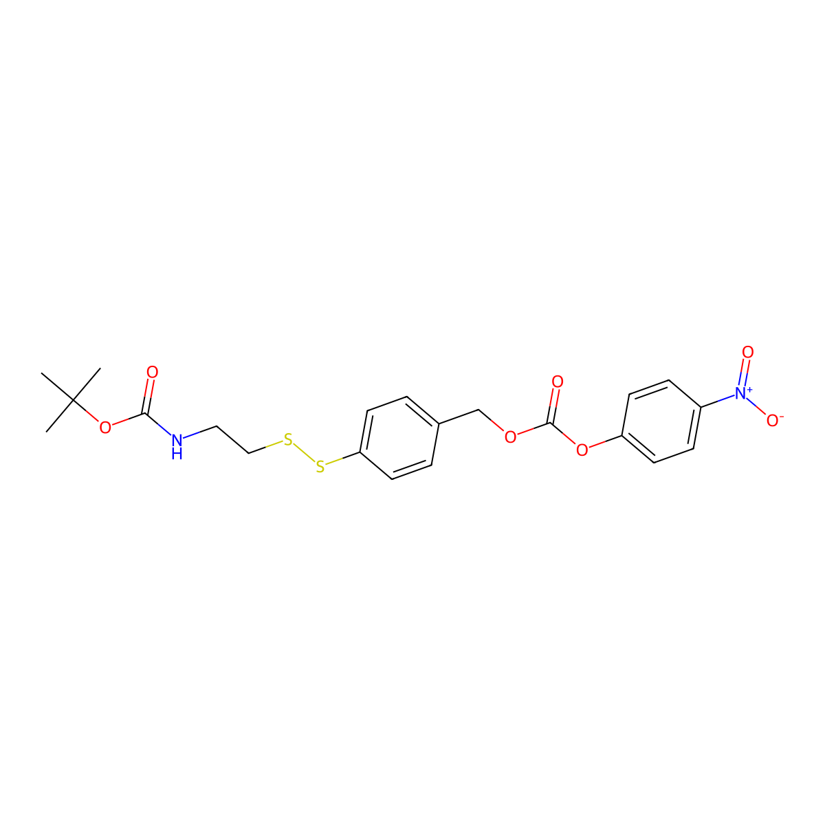 4-((2-(t-Butyloxycarbonylamino)ethyl)disulfanyl)benZyl p-nitrophenylcarbonate (Boc-NH-SS-BZl-OpNC) molecular structure, CAS 2576471-38-8