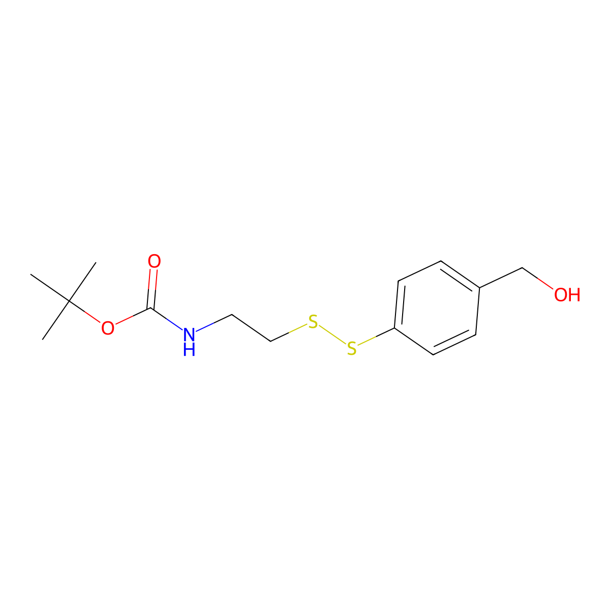 Tert-butyl (2-((4-(hydroxymethyl)phenyl)disulfaneyl)ethyl)carbamate molecular structure, CAS 2576471-54-8