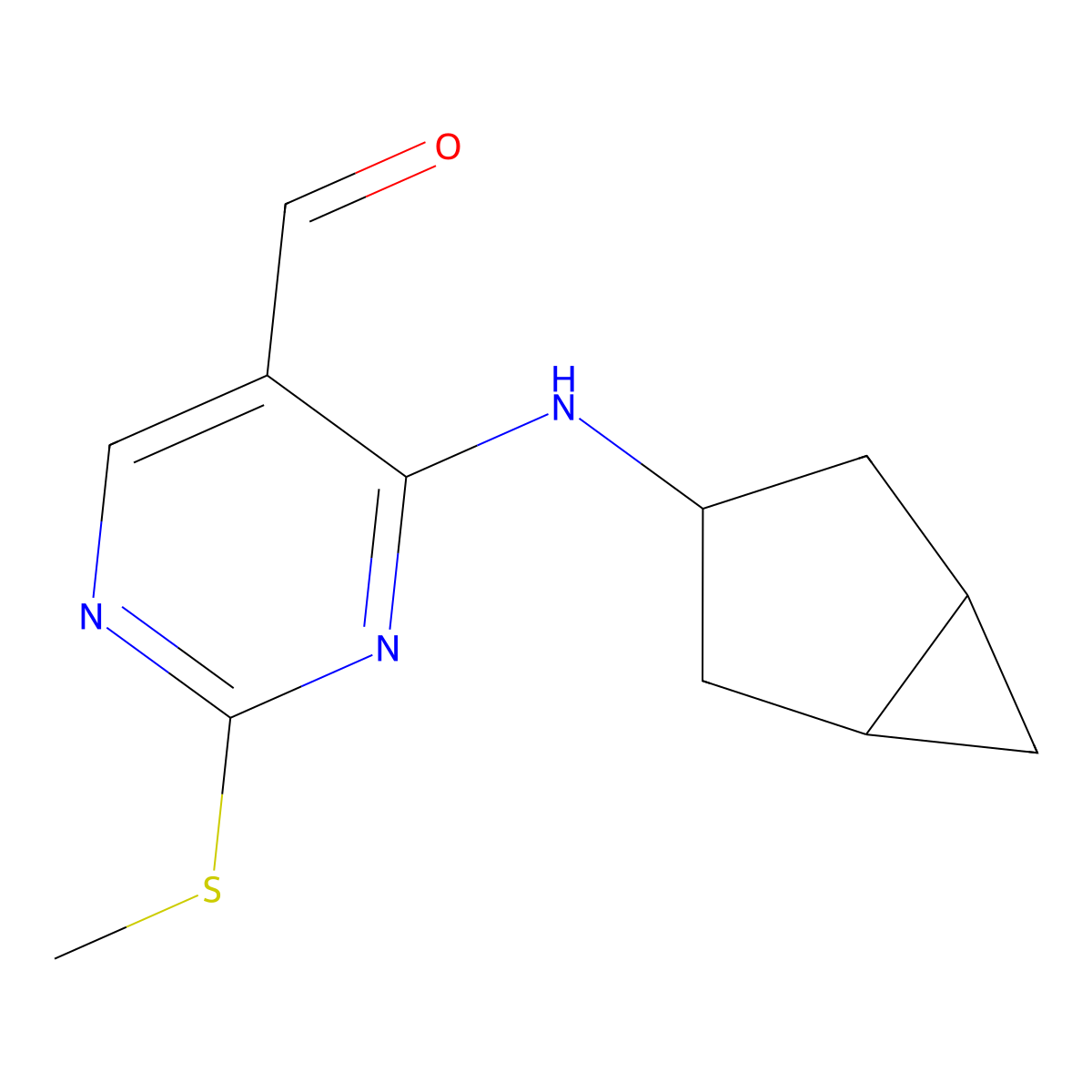 4-(Bicyclo[3.1.0]hexan-3-ylamino)-2-(methylthio)pyrimidine-5-carbaldehyde molecular structure, CAS 2577379-47-4