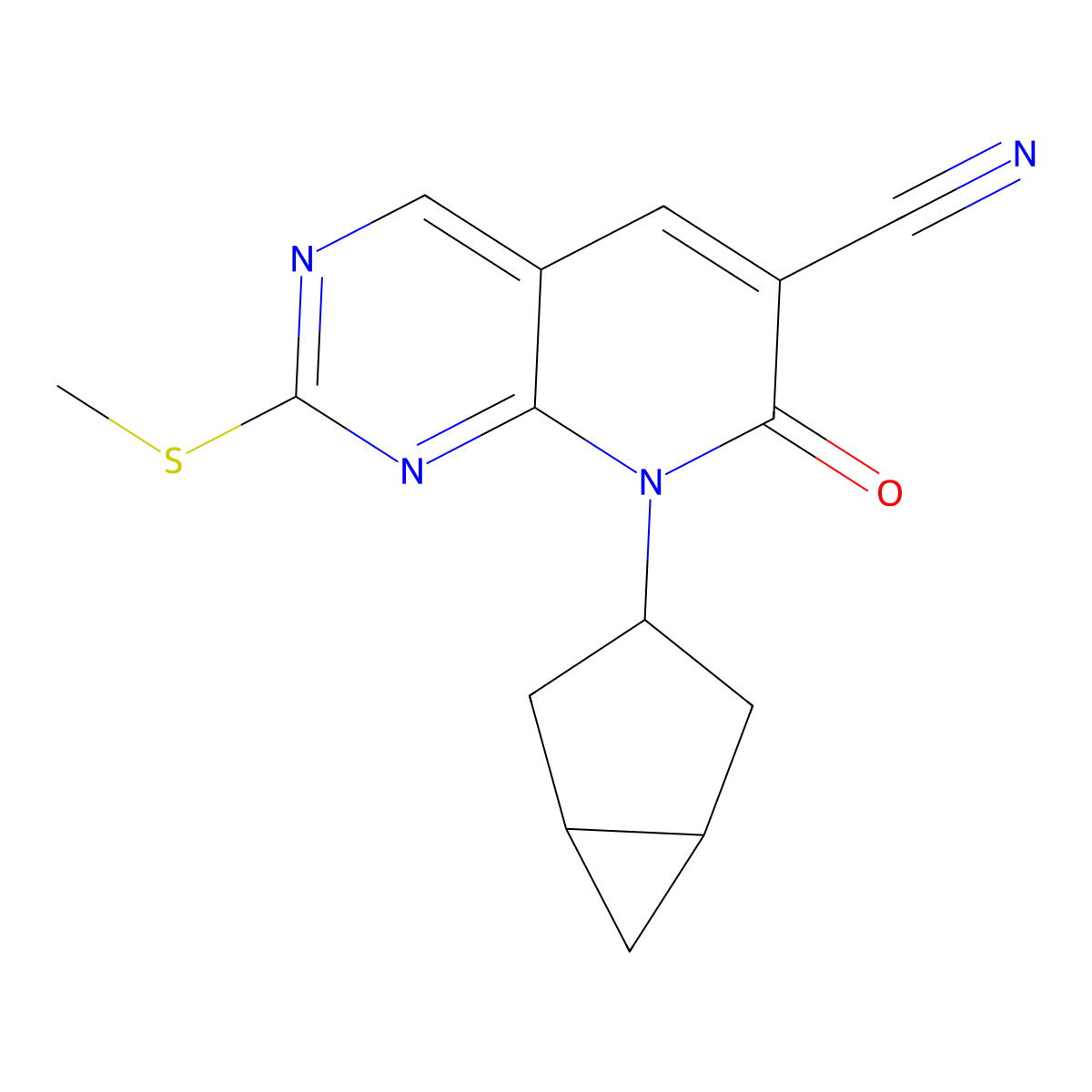 8-(Bicyclo[3.1.0]hexan-3-yl)-2-(methylthio)-7-oxo-7,8-dihydropyrido[2,3-d]pyrimidine-6-carbonitrile molecular structure, CAS 2577379-48-5