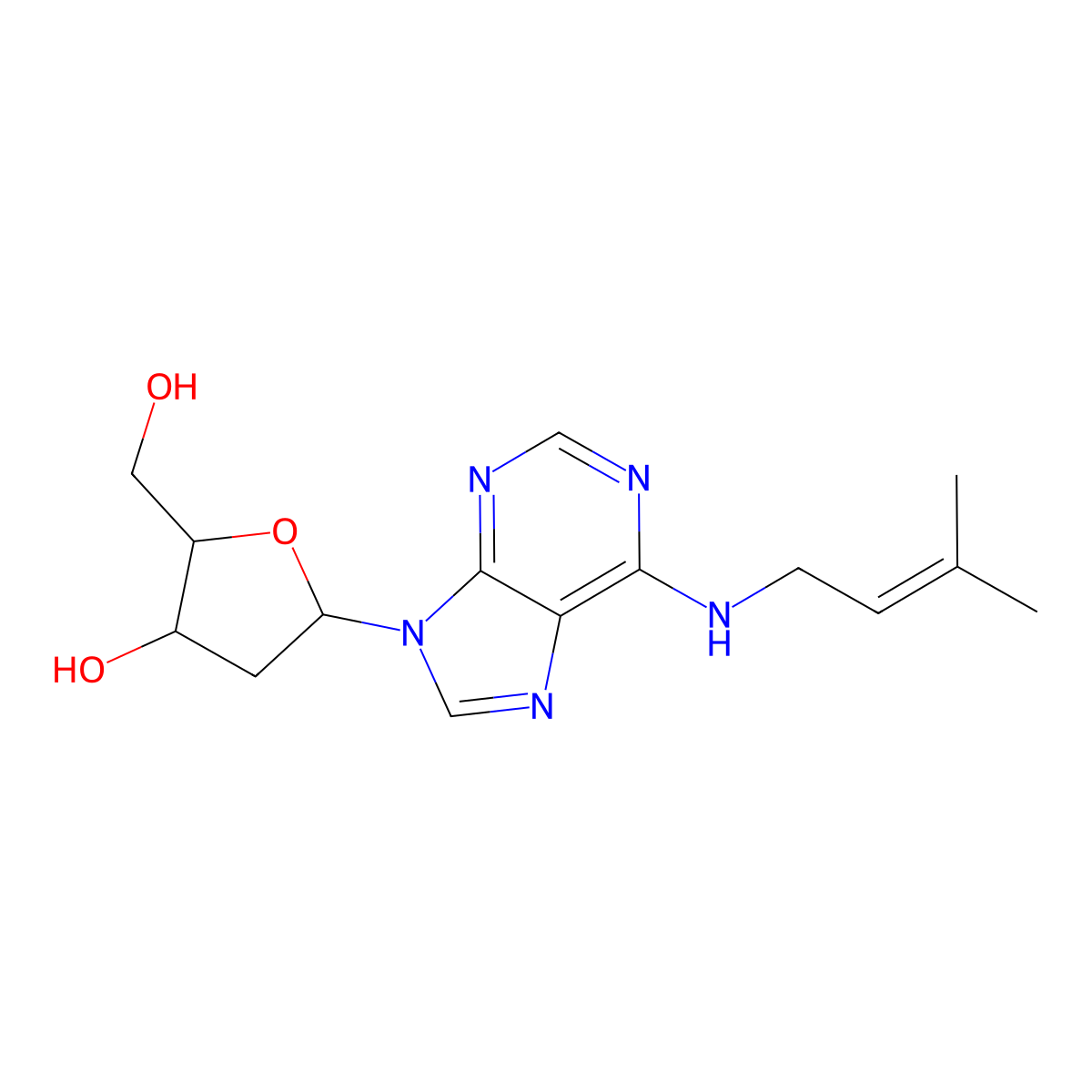 2-(Hydroxymethyl)-5-[6-(3-methylbut-2-enylamino)purin-9-yl]oxolan-3-ol molecular structure, CAS 25775-85-3