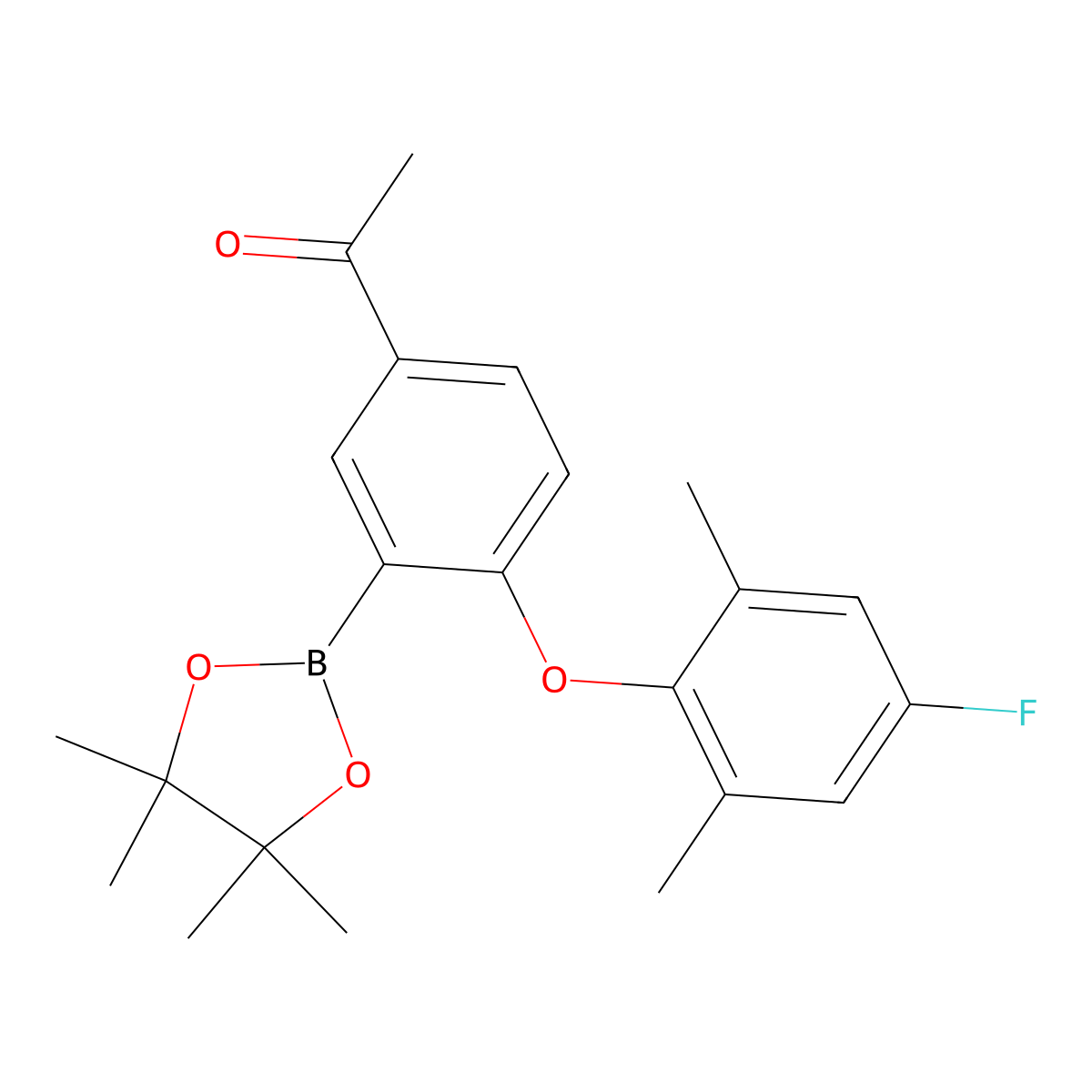 1-(4-(4-Fluoro-2,6-dimethylphenoxy)-3-(4,4,5,5-tetramethyl-1,3,2-dioxaborolan-2-yl)phenyl)ethan-1-one molecular structure, CAS 2577549-67-6
