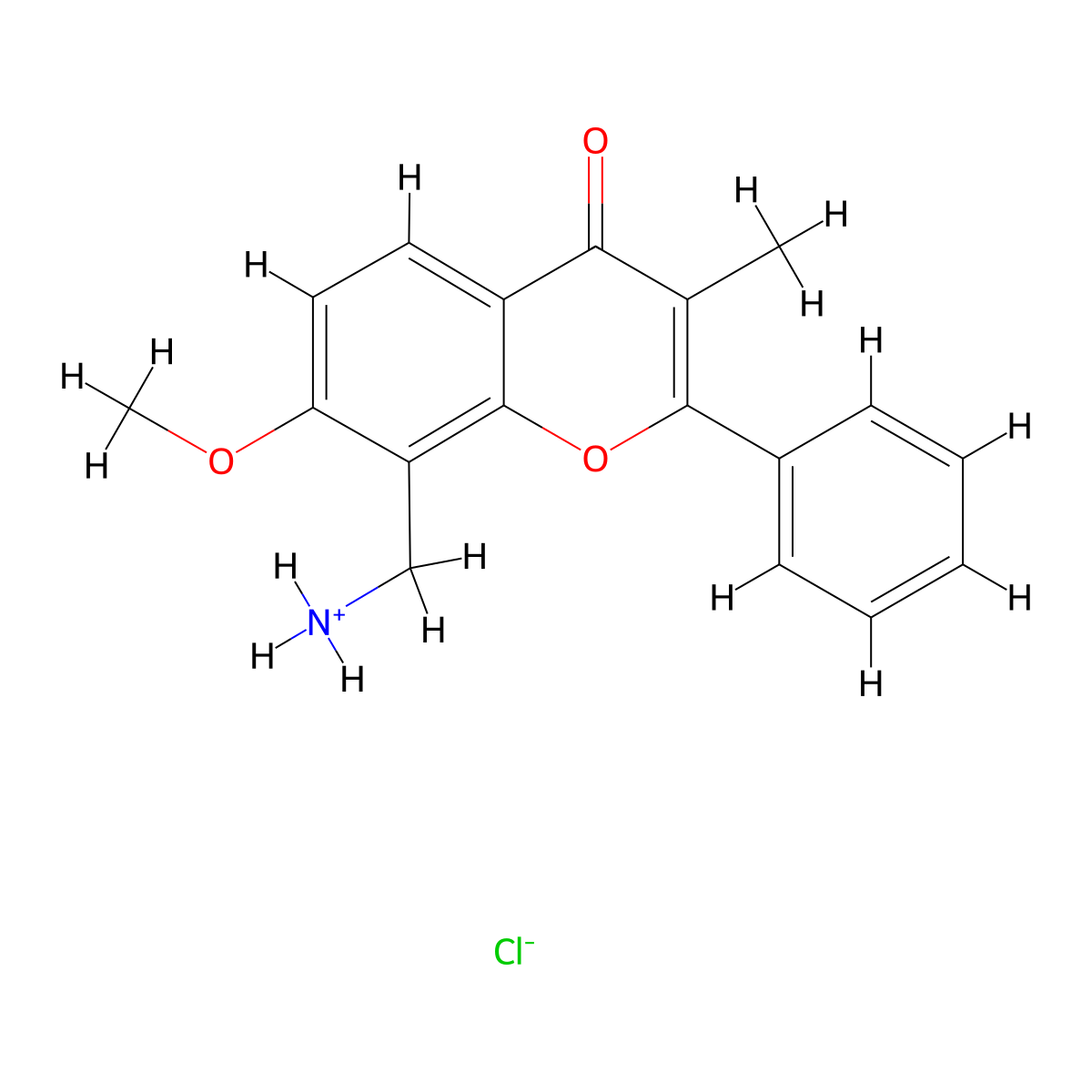 8-(Aminomethyl)-7-methoxy-3-methyl-2-phenyl-4H-1-benzopyran-4-one--hydrogen chloride (1/1) molecular structure, CAS 25782-06-3