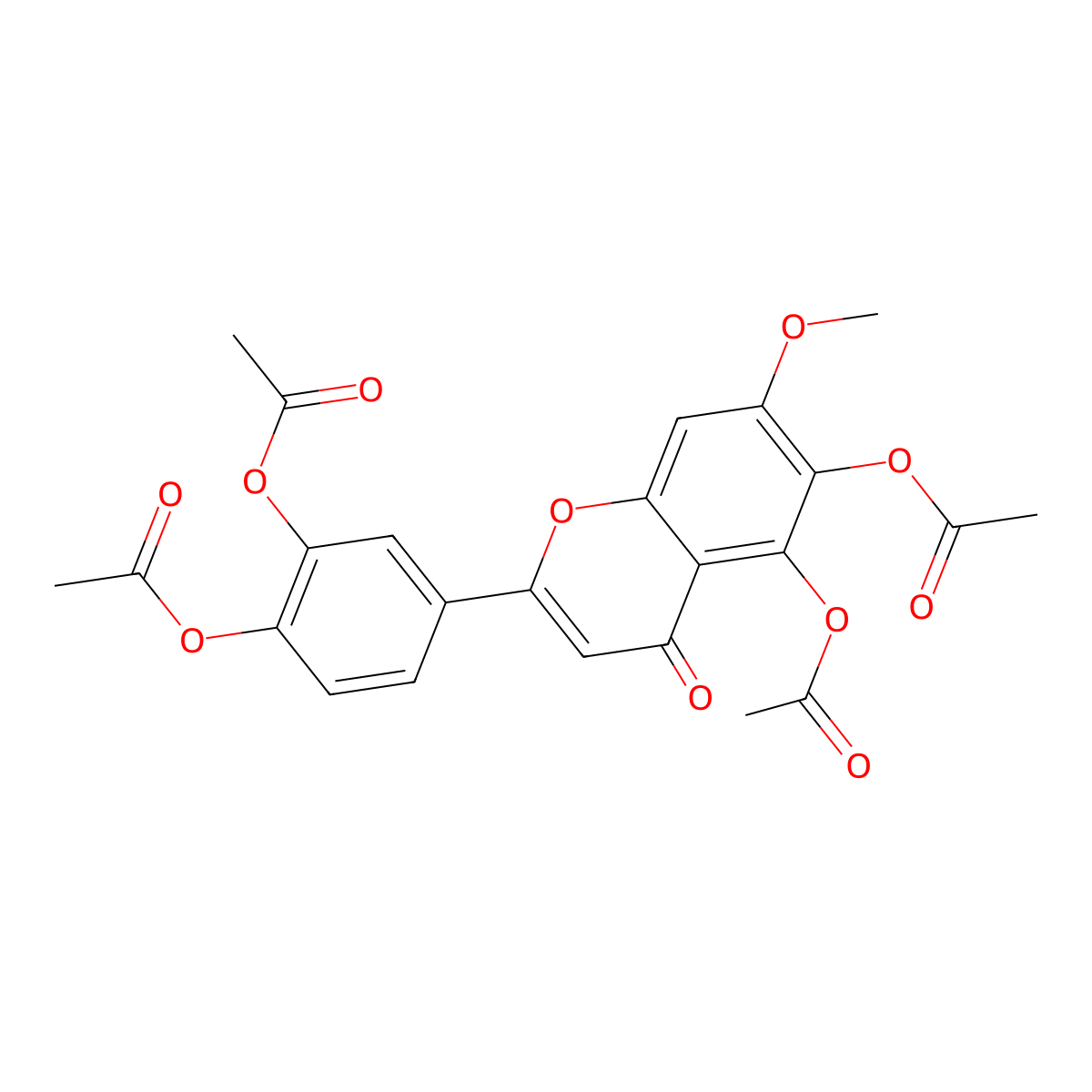 Pedalitin tetraacetate molecular structure, CAS 25782-30-3