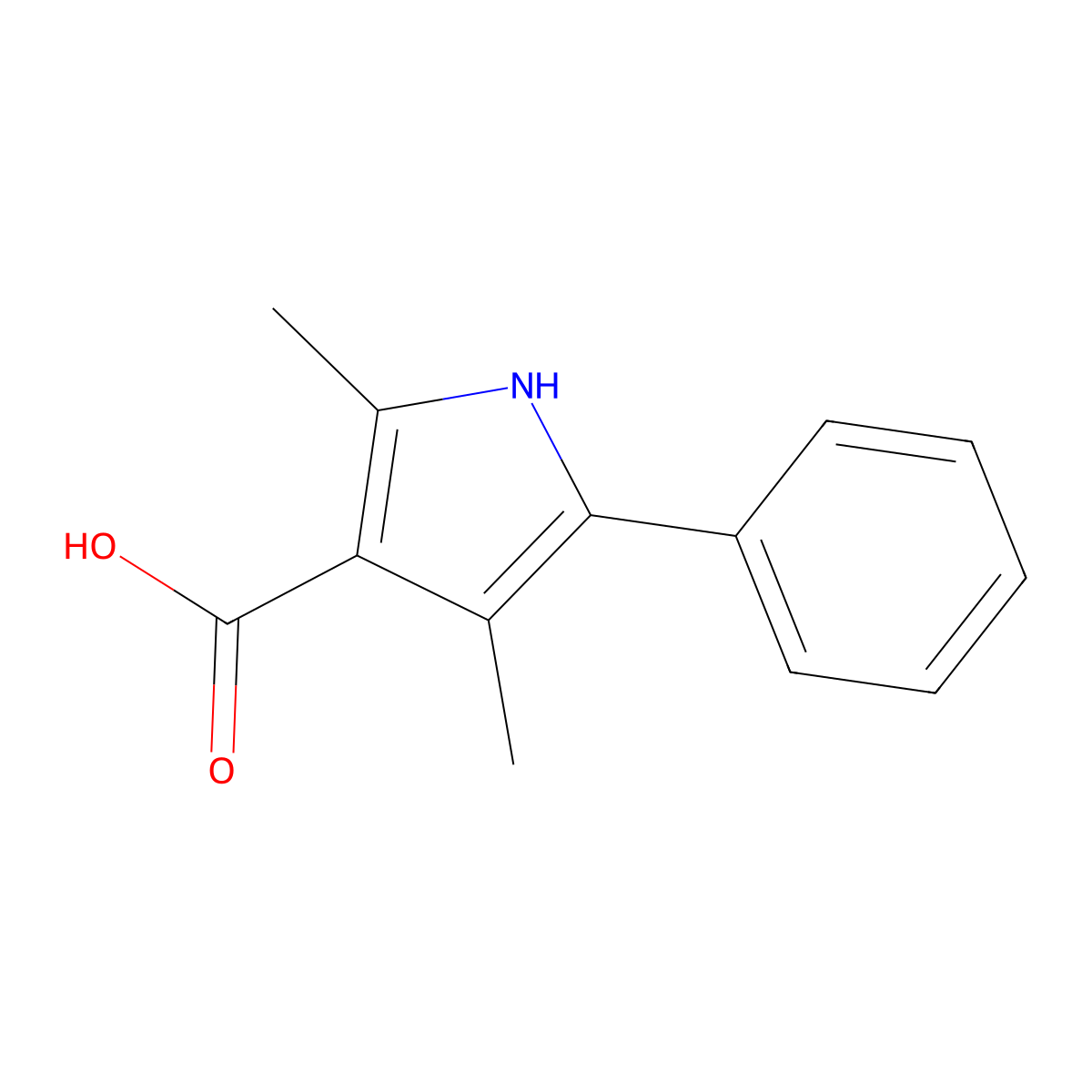 2,4-dimethyl-5-phenyl-1H-pyrrole-3-carboxylic acid molecular structure, CAS 257862-99-0