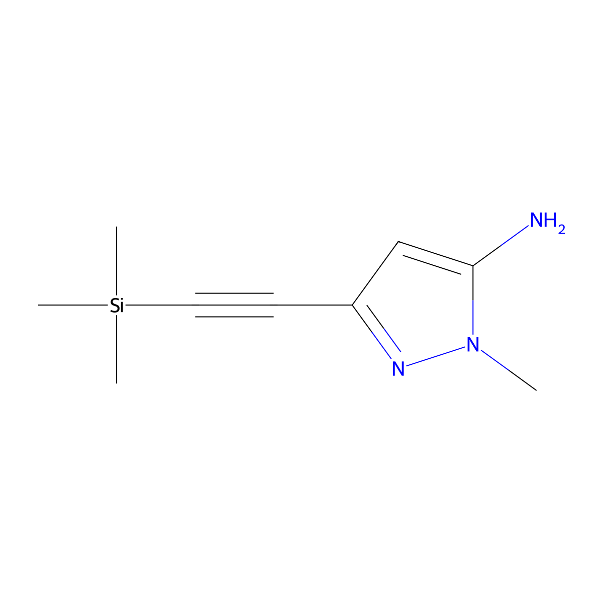 1-methyl-3-[2-(trimethylsilyl)ethynyl]-1H-pyrazol-5-amine molecular structure, CAS 2578636-12-9