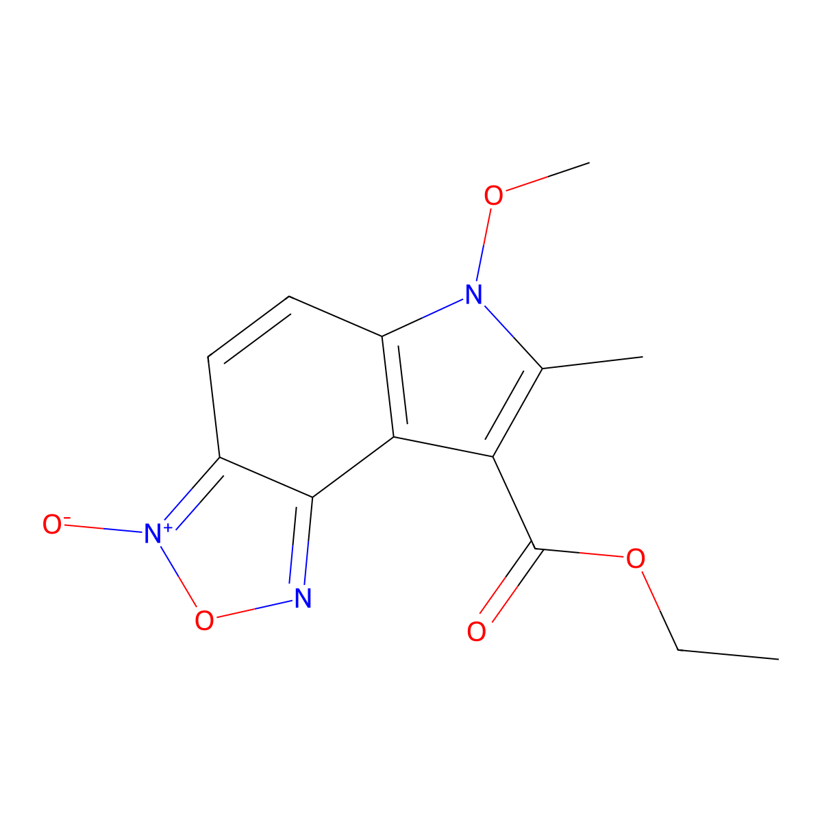 8-(Ethoxycarbonyl)-6-methoxy-7-methyl-6H-[1,2,5]oxadiazolo[4,3-E]indol-3-ium-3-olate molecular structure, CAS 257869-86-6