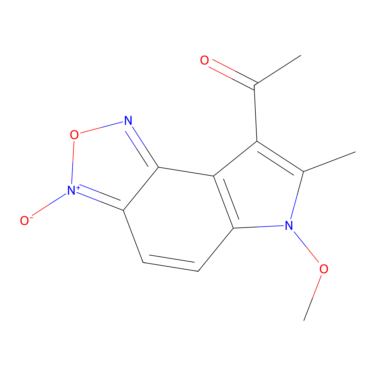 8-Acetyl-6-methoxy-7-methyl-6H-[1,2,5]oxadiazolo[3,4-e]indole 3-oxide molecular structure, CAS 257869-88-8