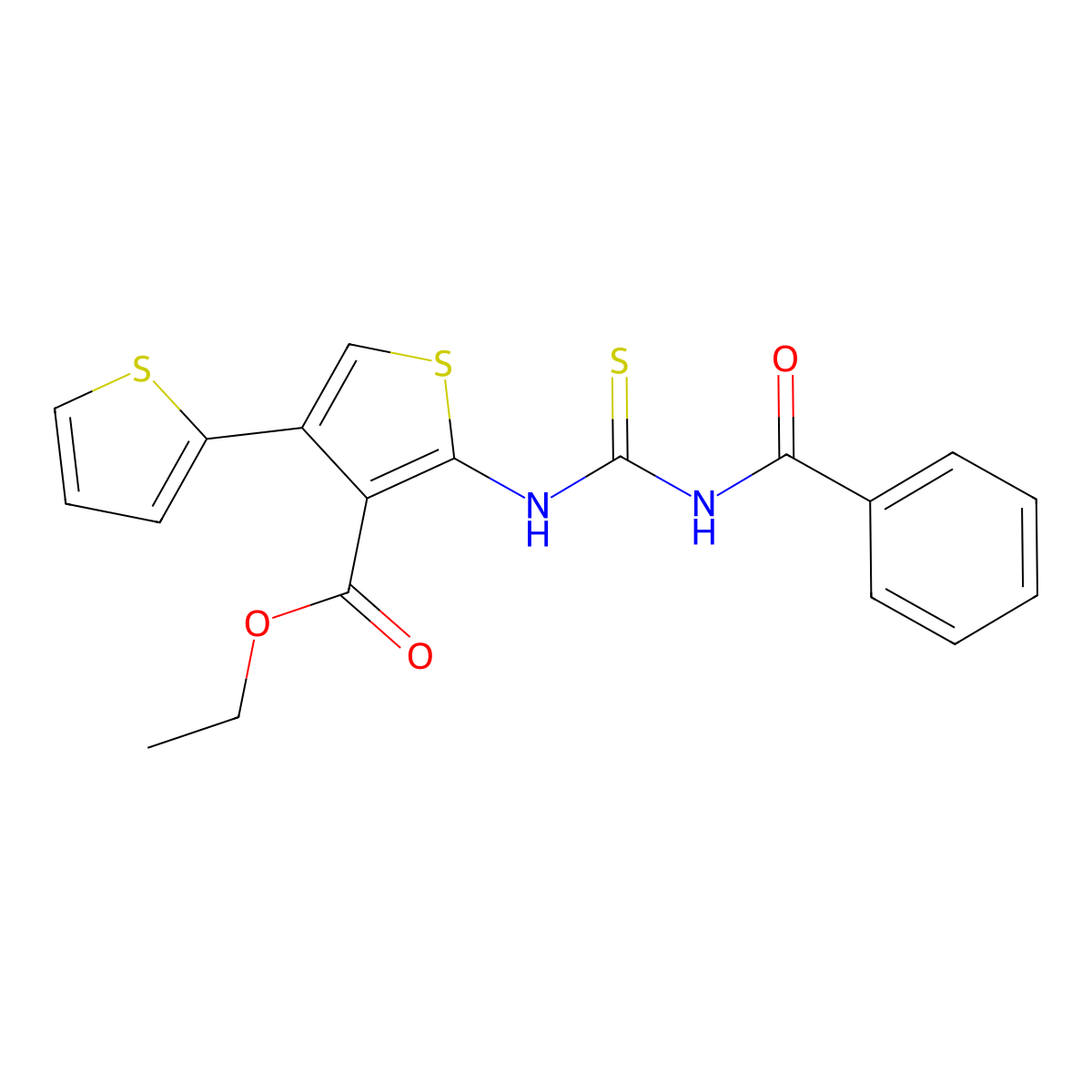 Ethyl 2-(benzoylcarbamothioylamino)-4-thiophen-2-ylthiophene-3-carboxylate molecular structure, CAS 257870-36-3