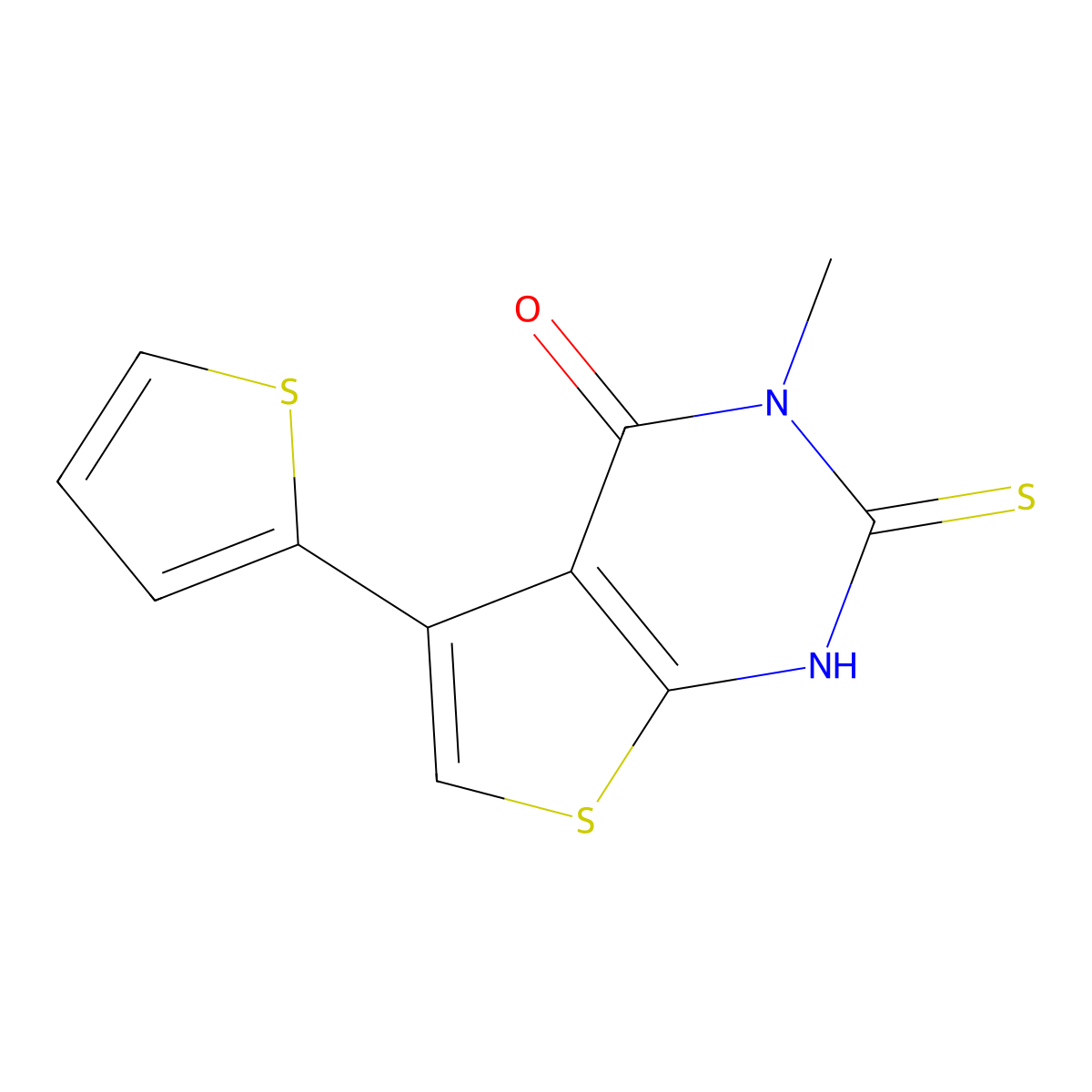 3-methyl-2-sulfanyl-5-(thiophen-2-yl)-3H,4H-thieno[2,3-d]pyrimidin-4-one molecular structure, CAS 257870-39-6
