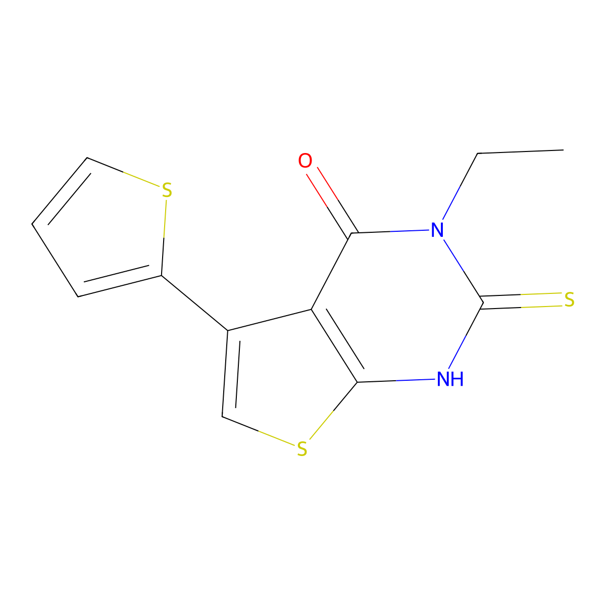 3-ethyl-2-sulfanyl-5-(thiophen-2-yl)-3H,4H-thieno[2,3-d]pyrimidin-4-one molecular structure, CAS 257870-40-9